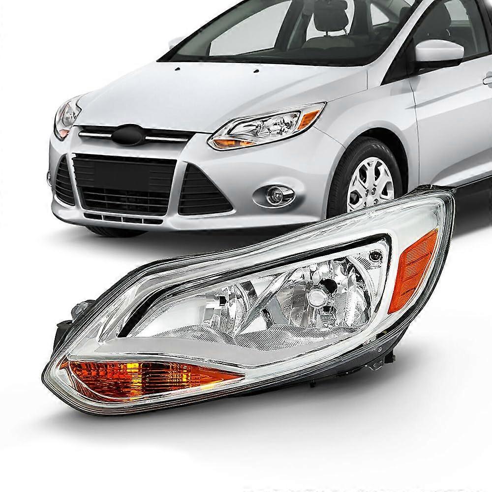 Headlight Left Driver Side Clear Lens Chrome Housing for 2012-2014 Ford Focus S SE Titanium & SE Plus Titanium Plus