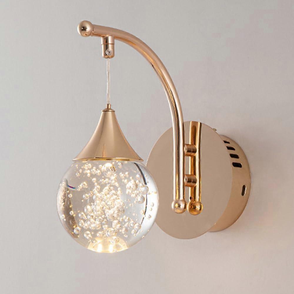 Globe Crystal Wall Sconce, Modern LED Wall Light Fixture with 3 Color Temperature, Rose Gold