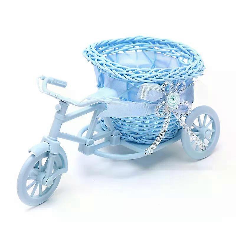 1Pc Rattan Bicycle Flower Basket Vase Storage Three-wheel Cute Flower Pot Ornament