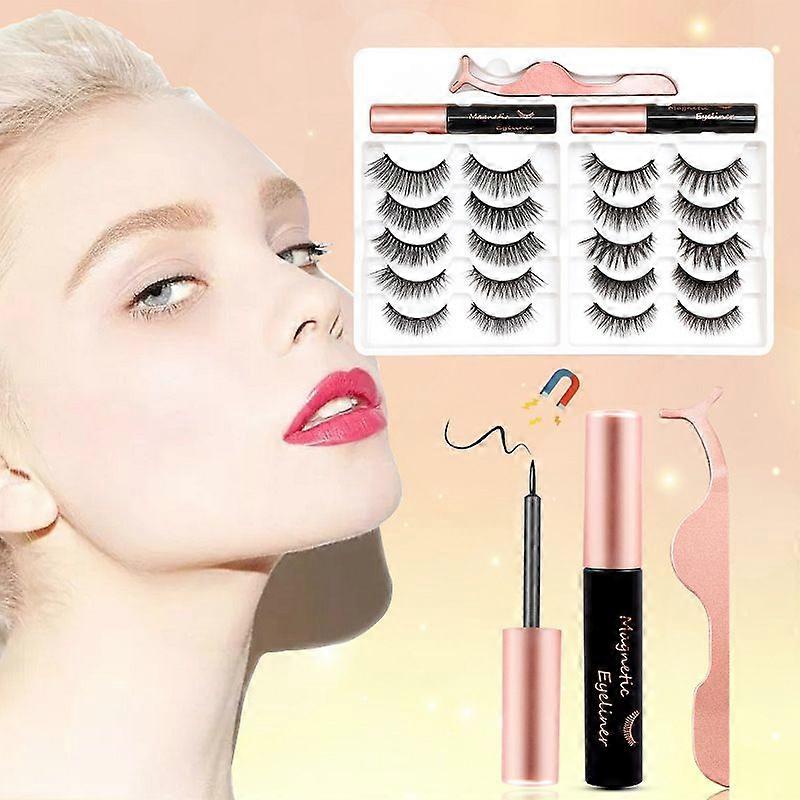 CX Eyelashes with Magnetic Eyeliner Kit10 Pairs Upgraded 3D Magnetic Eyelashes Kit Tweezers & 2 Tubes of Magnetic Eyeliner Reusable No Glue golden