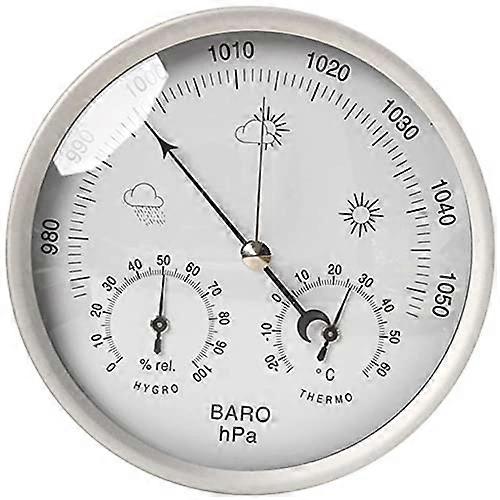 3 in 1 Hanging Weather Station 5.2 Inch Dial Hygrometer Thermometer Barometer Indoor Outdoor Silver Easy Read