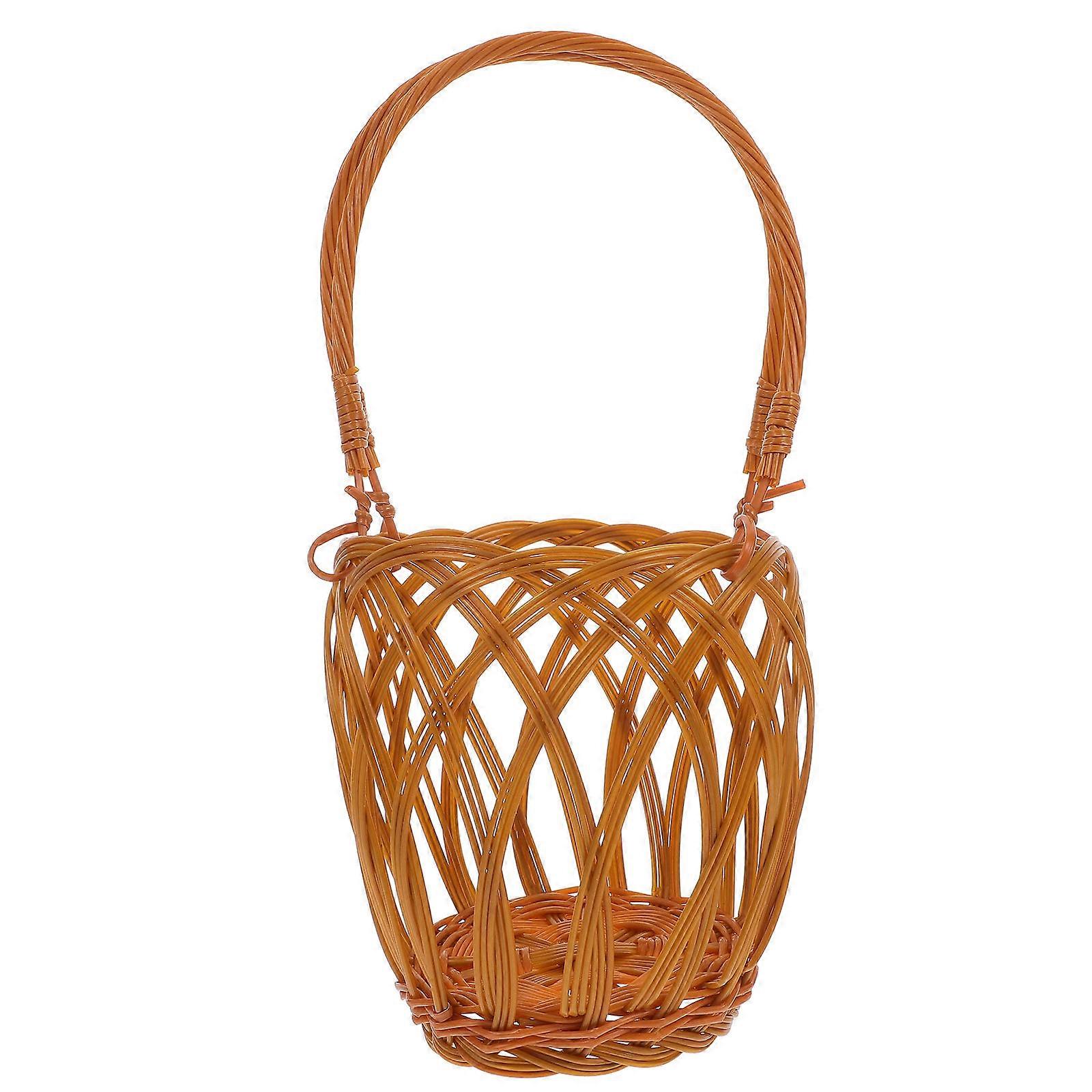Stylish Woven Plastic Basket with Handle Rattan Style Holder for Home, Travel & Tabletop Storage Portable & Versatile Capacity Container