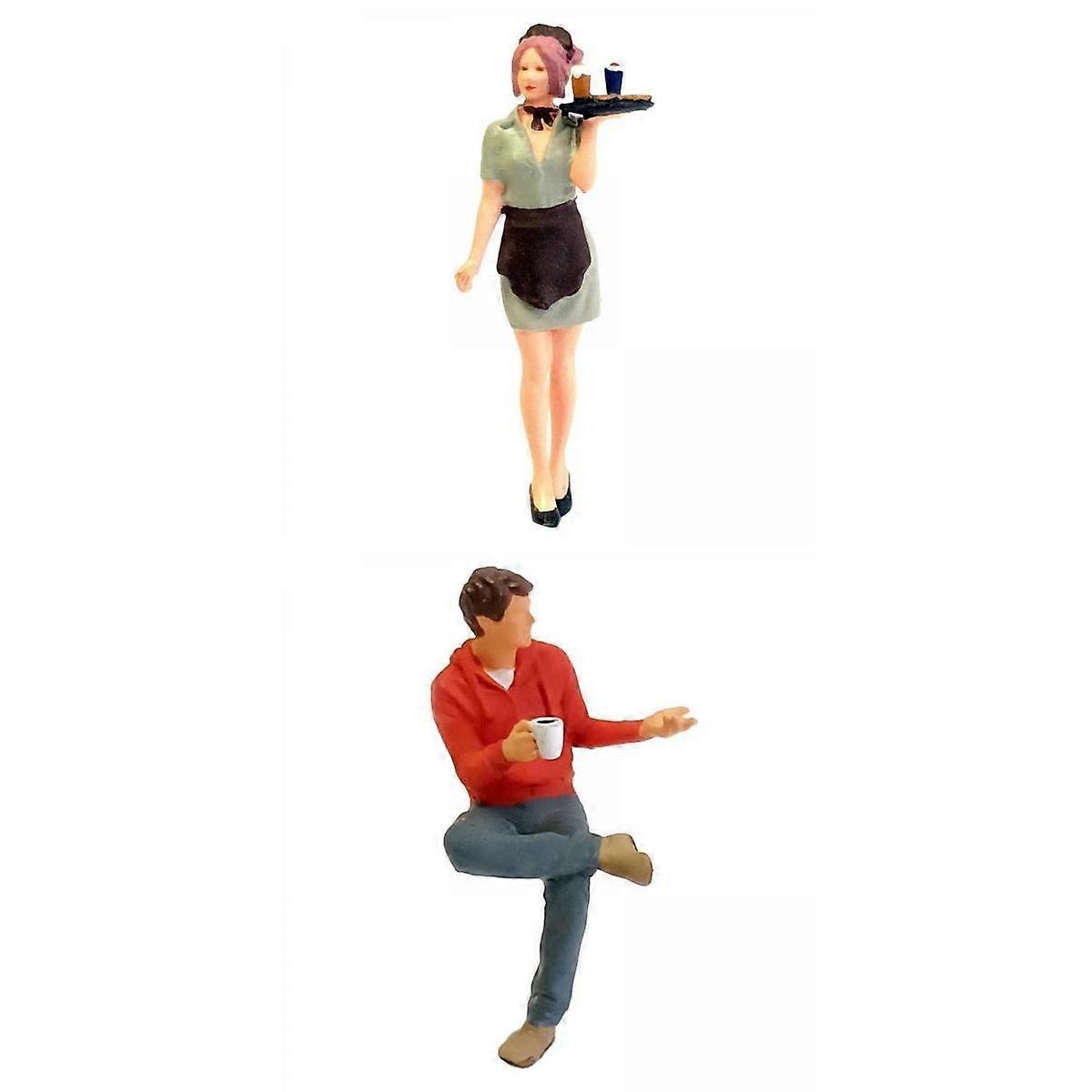 2pcs RM 1:64 Mini Figures People Waitress Doll Scene Railway Layout Diorama