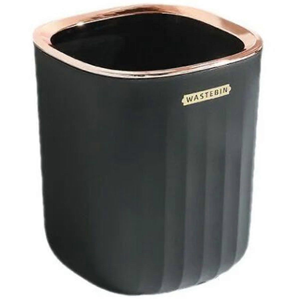 Lidless Tabletop Trash Can With Pressing Ring Small Black Paper Basket