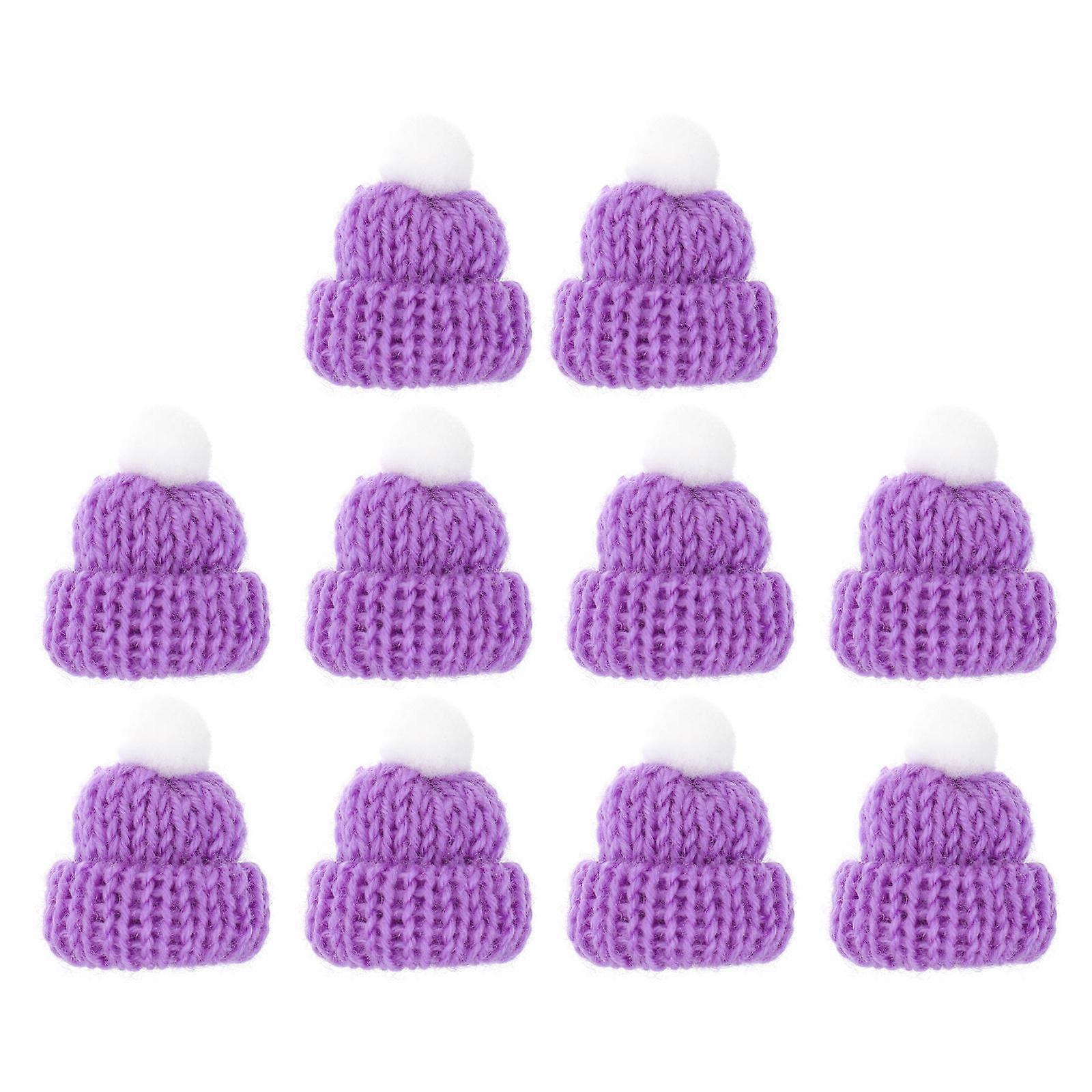10pcs Handmade Knitted Mini Christmas Hats Santa Claus Party Favors, DIY Accessories (Purple)
