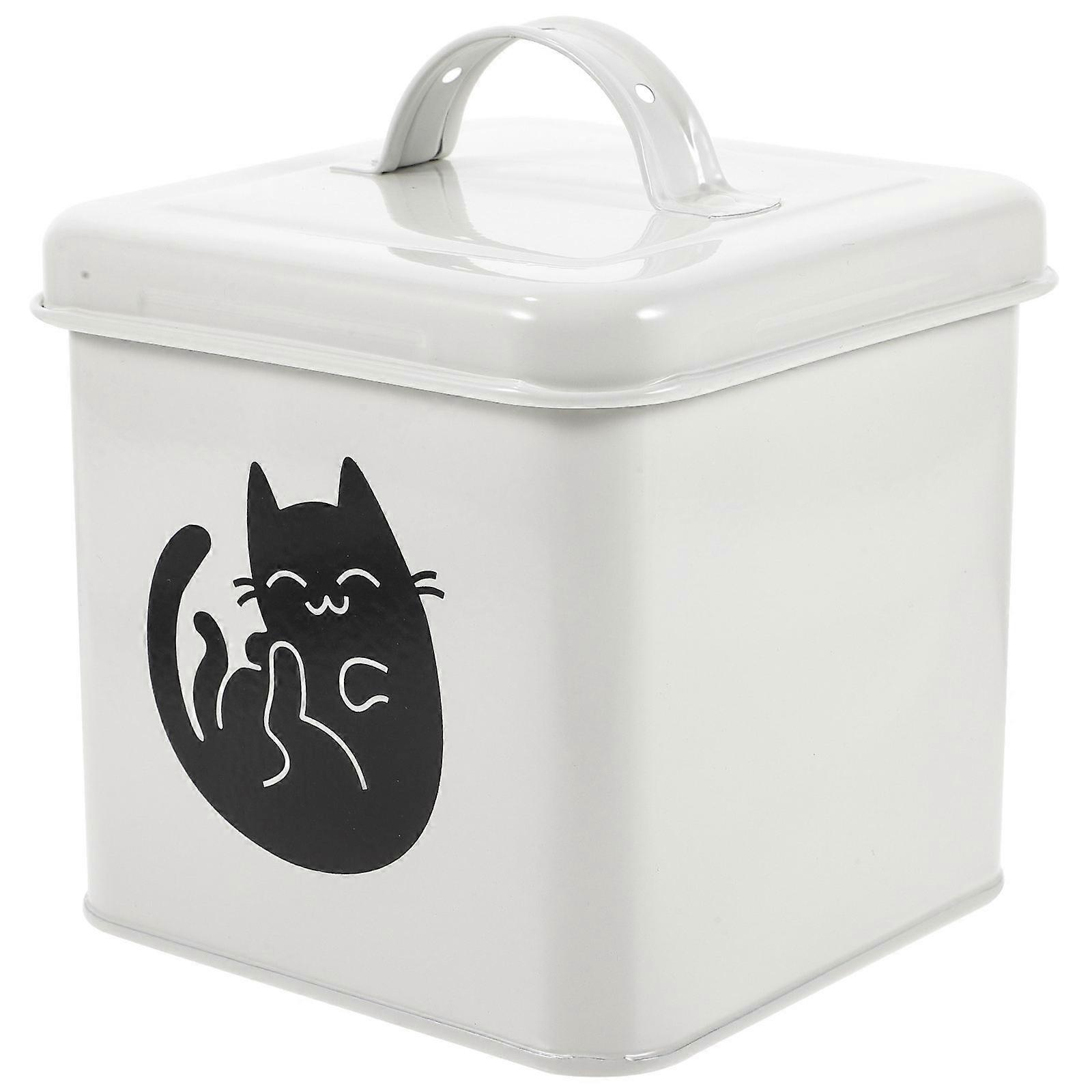Cat Treats Storage Multi Functional Iron Cat Snack Bucket Square Shape Simple Design 1 Set