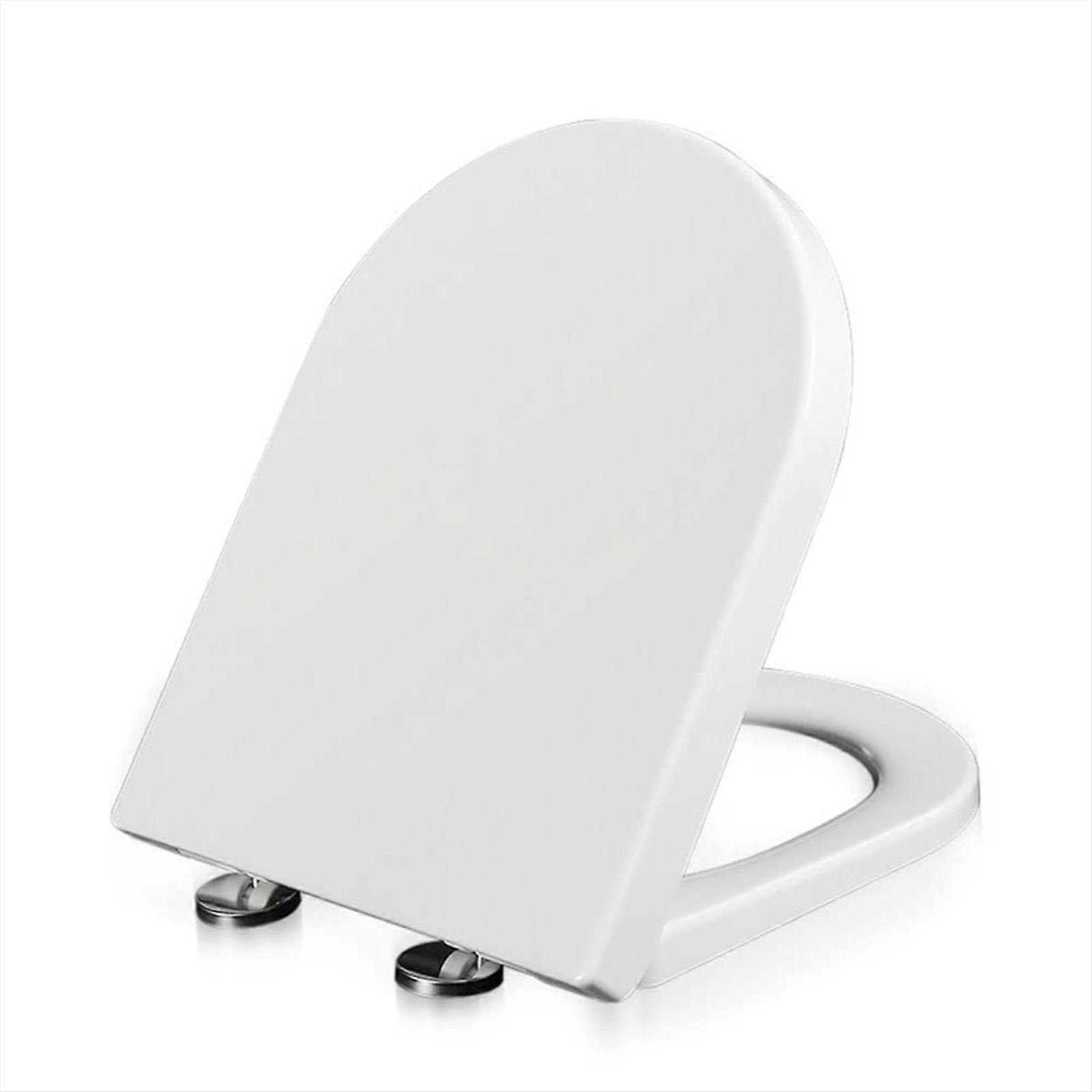 D Shape Toilet Seat with Soft-Close Mechanism, White, Quick Release, 360° Adjustable Hinges, Easy Installation