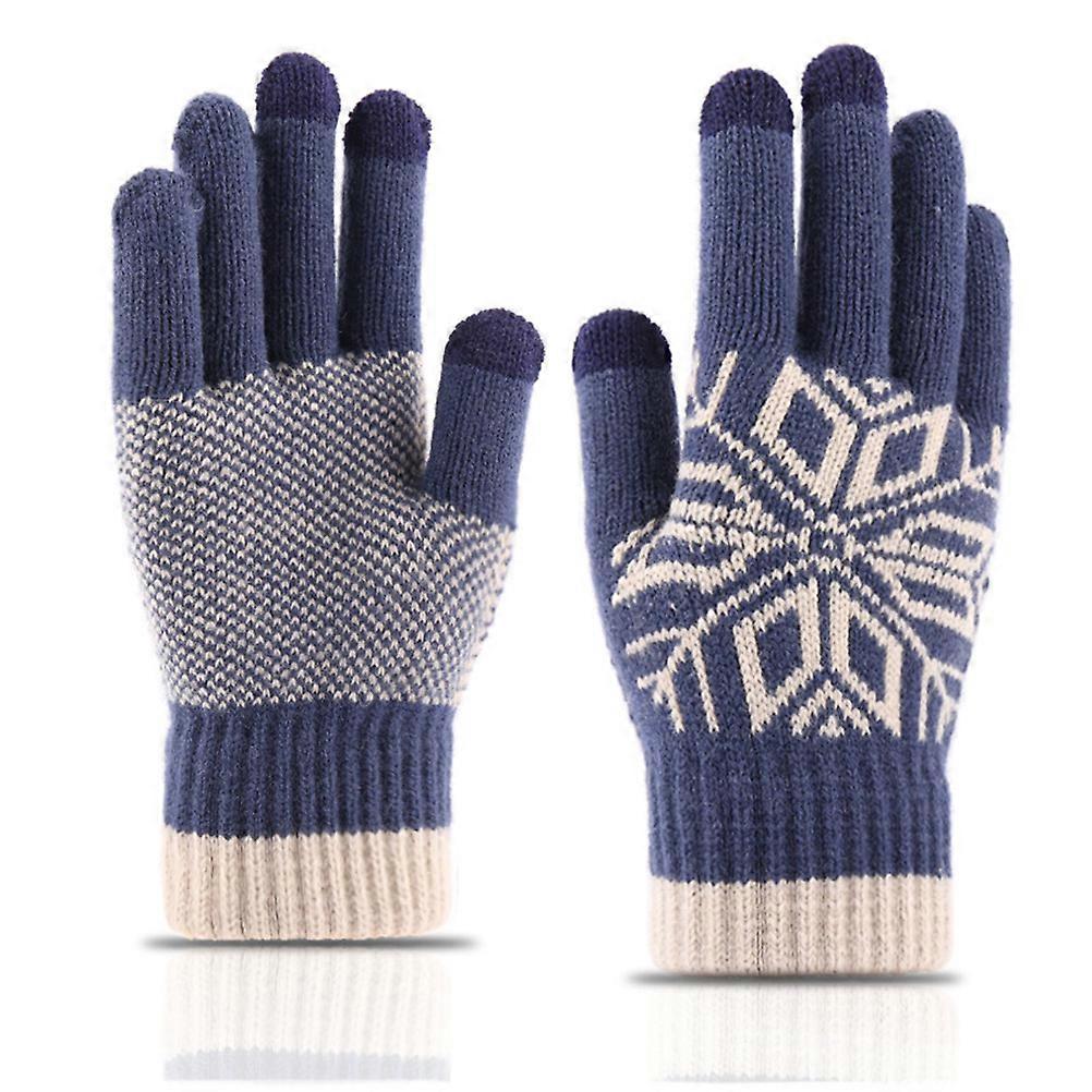 Knit Gloves Men Windproof Warmth Touch Screen Winter Dark Blue Size M 1Pair