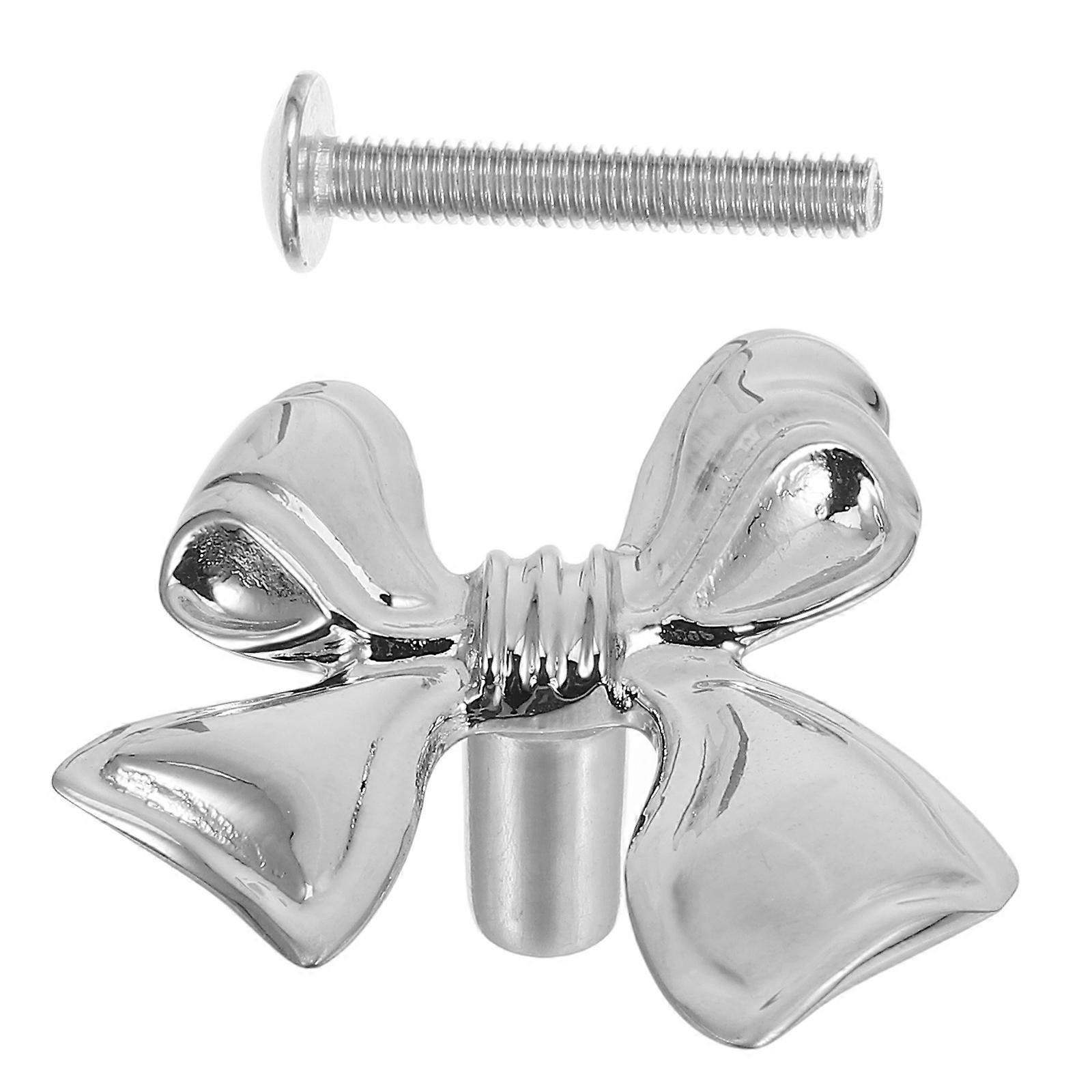 Bow Drawer Pulls Silver Bowknot Shape Decorative Door Knobs for Cabinets Home Decoration 1Set