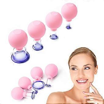 4-teiliges Gesichtsglas-Set - Saugtumbler, 4 Farben, Box-Massage, Lymphdrainage, Anti-Aging, Gesicht und Hals