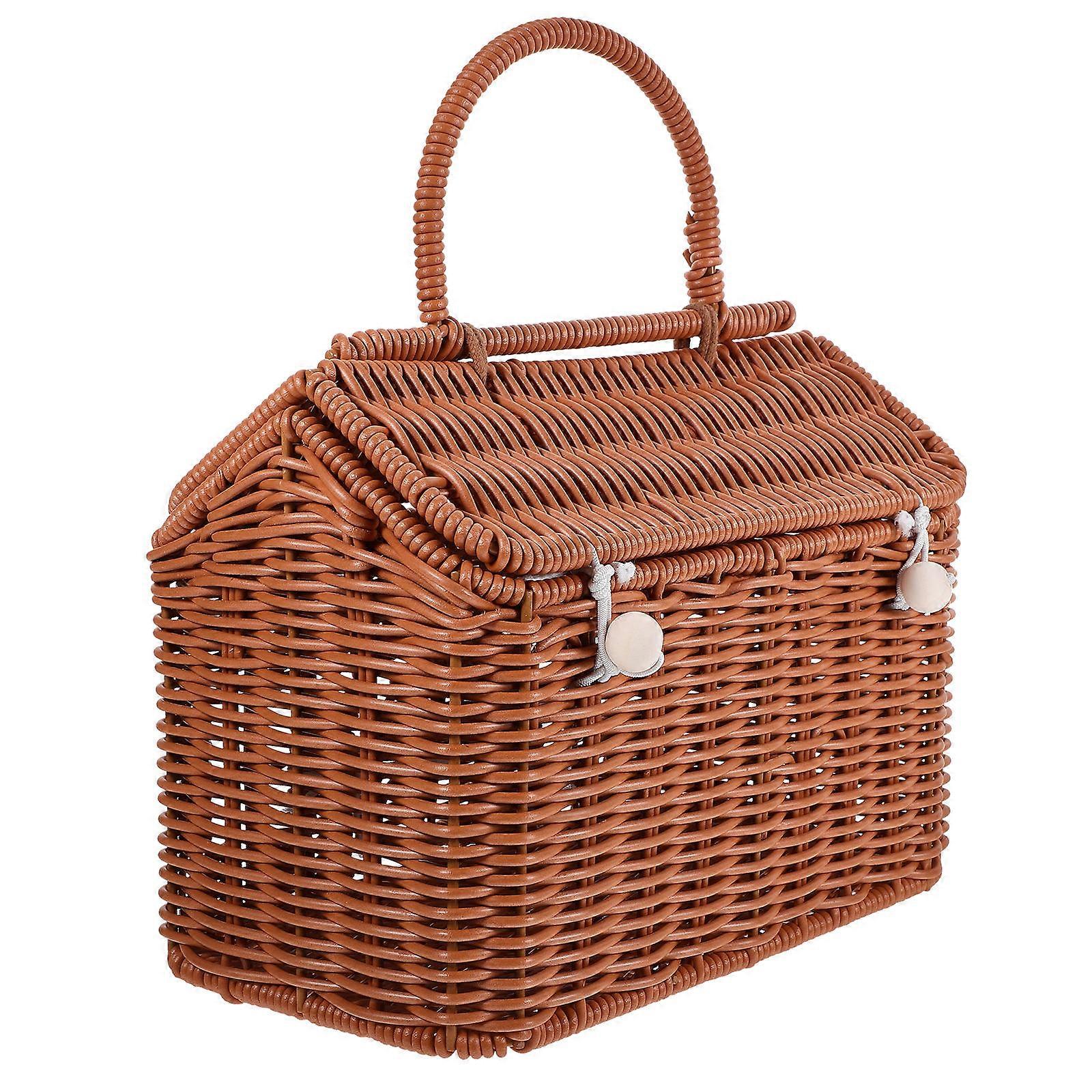 Woven Basket Handbag PP Material Tote Bag for Women Stylish Beach Party Portable Handheld Bag Brown
