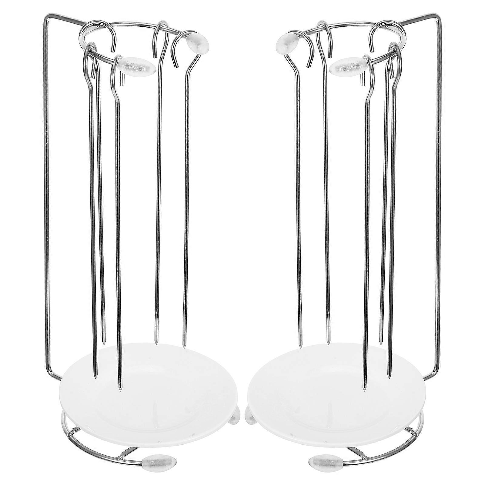 Stainless Steel Hanging Rack for BBQ Grill Food with Drip Plate Portable and Detachable Assorted Color 2 Sets