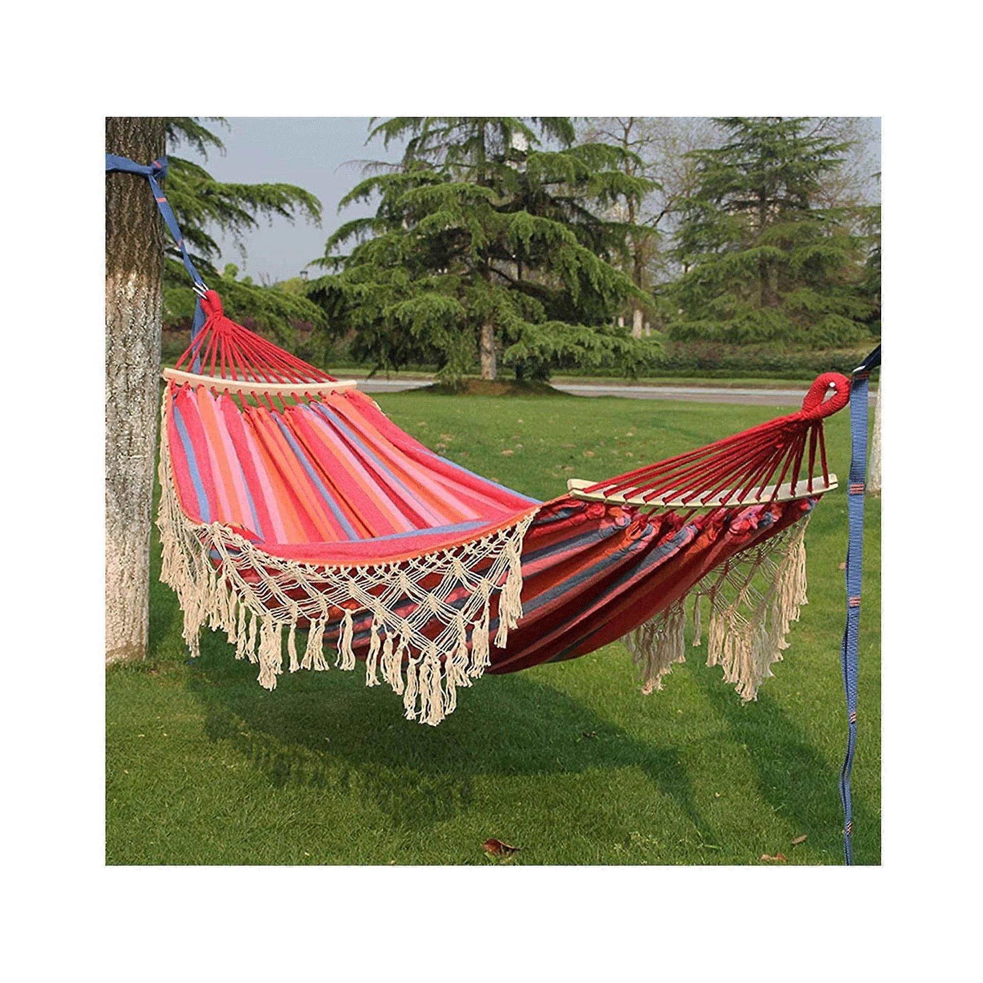 Hängematte ، التخييم المحمولHängematte ، شرابات برازيلية مع هامش ، أرجوحة مزدوجة كروشيه مصنوعة من الكتان القطني للاستخدام الداخلي والخارجي