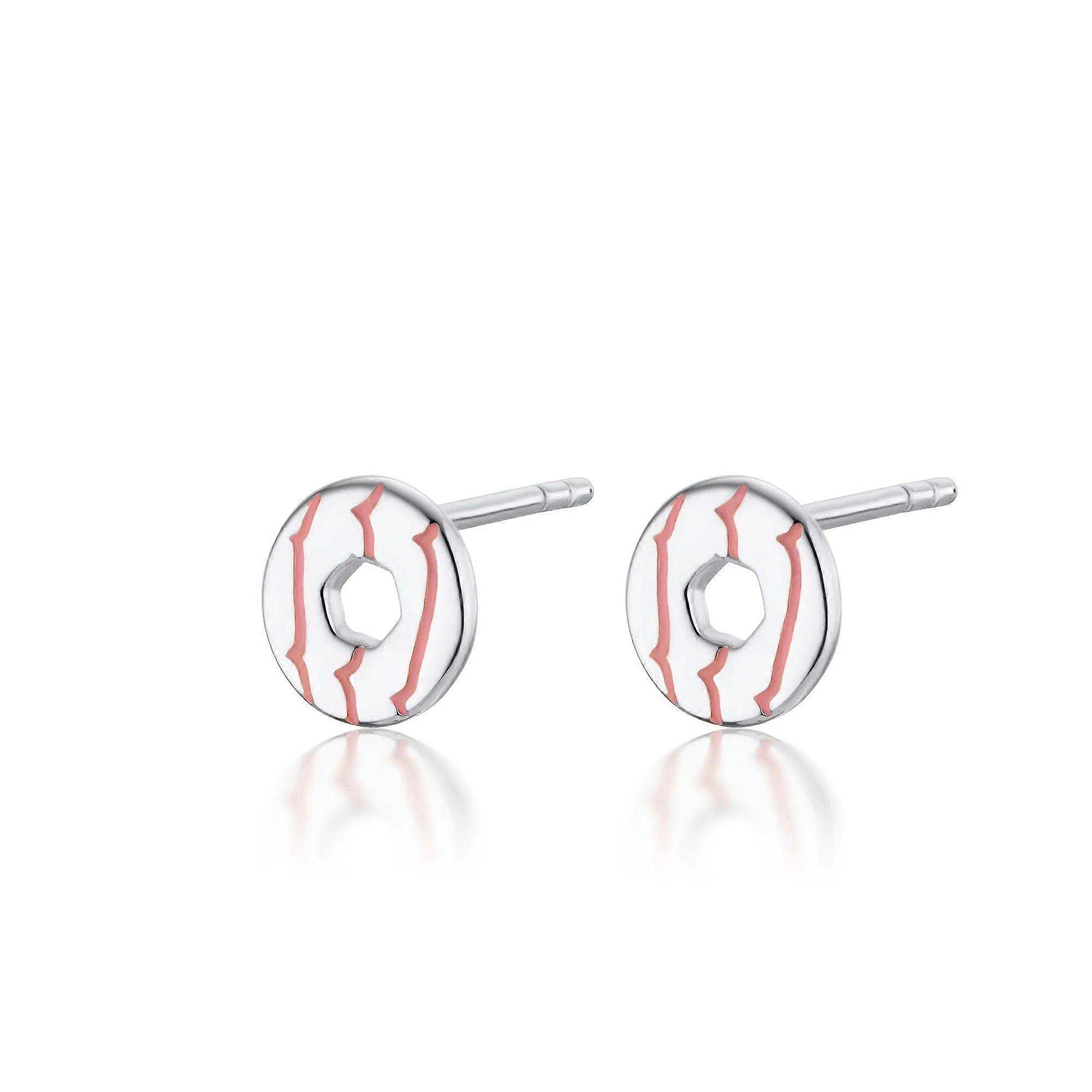 Silver Party Ring Biscuit Stud Earrings with Pink Enamel SESPPR