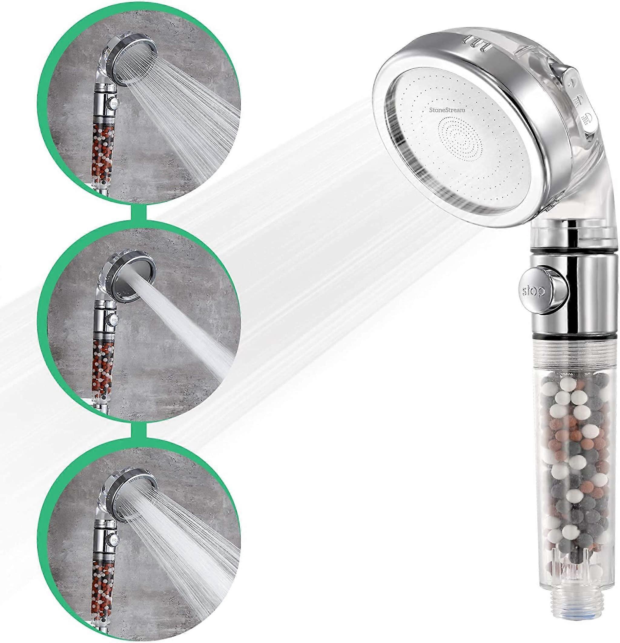 Filtered Hand Shower With Ion Beads, 3 Spray Settings, Water Filtration, Eco Stop, Universal Fit