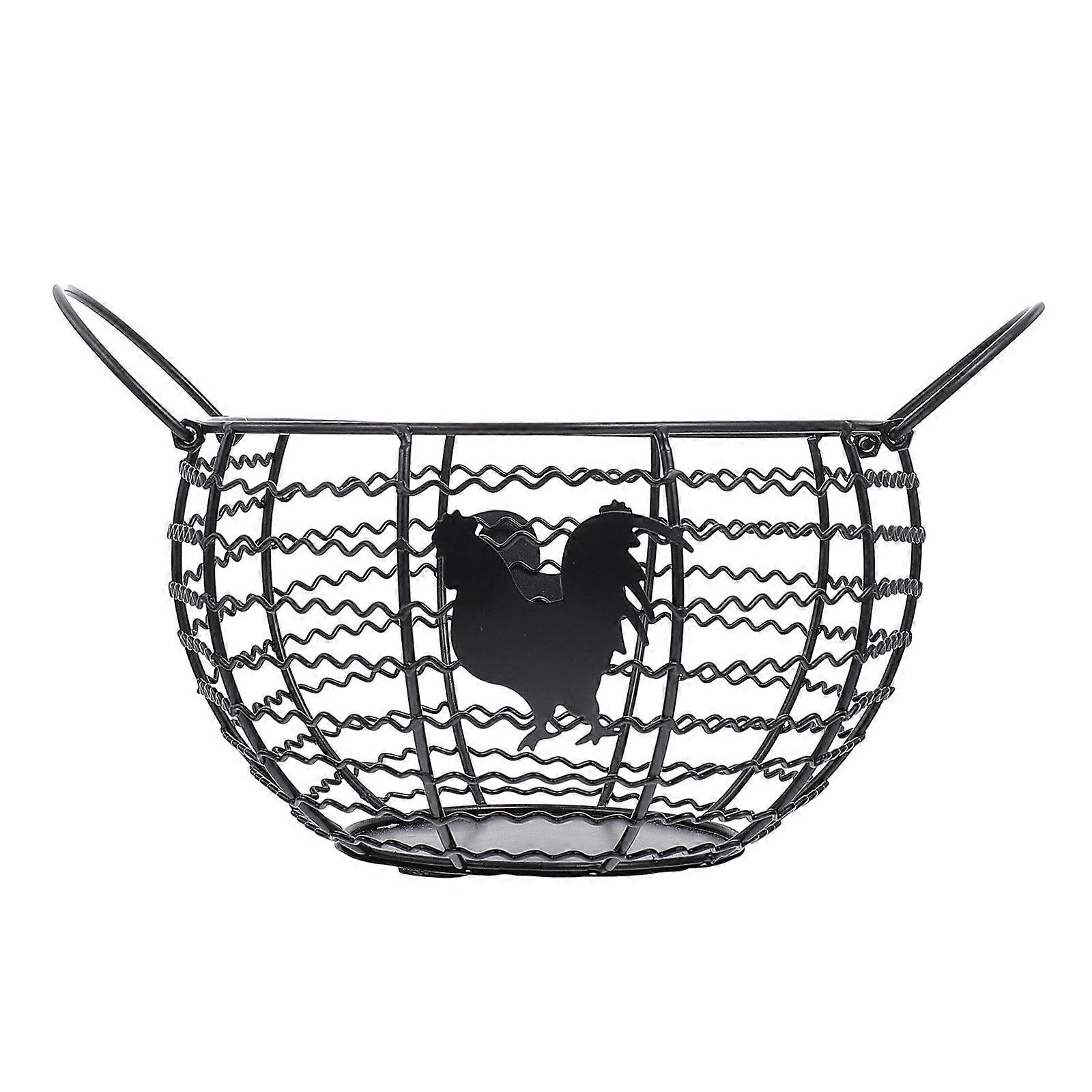 1pc Durable Iron Art Egg Basket Kitchen Creative Fruit Storage Basket (Black)