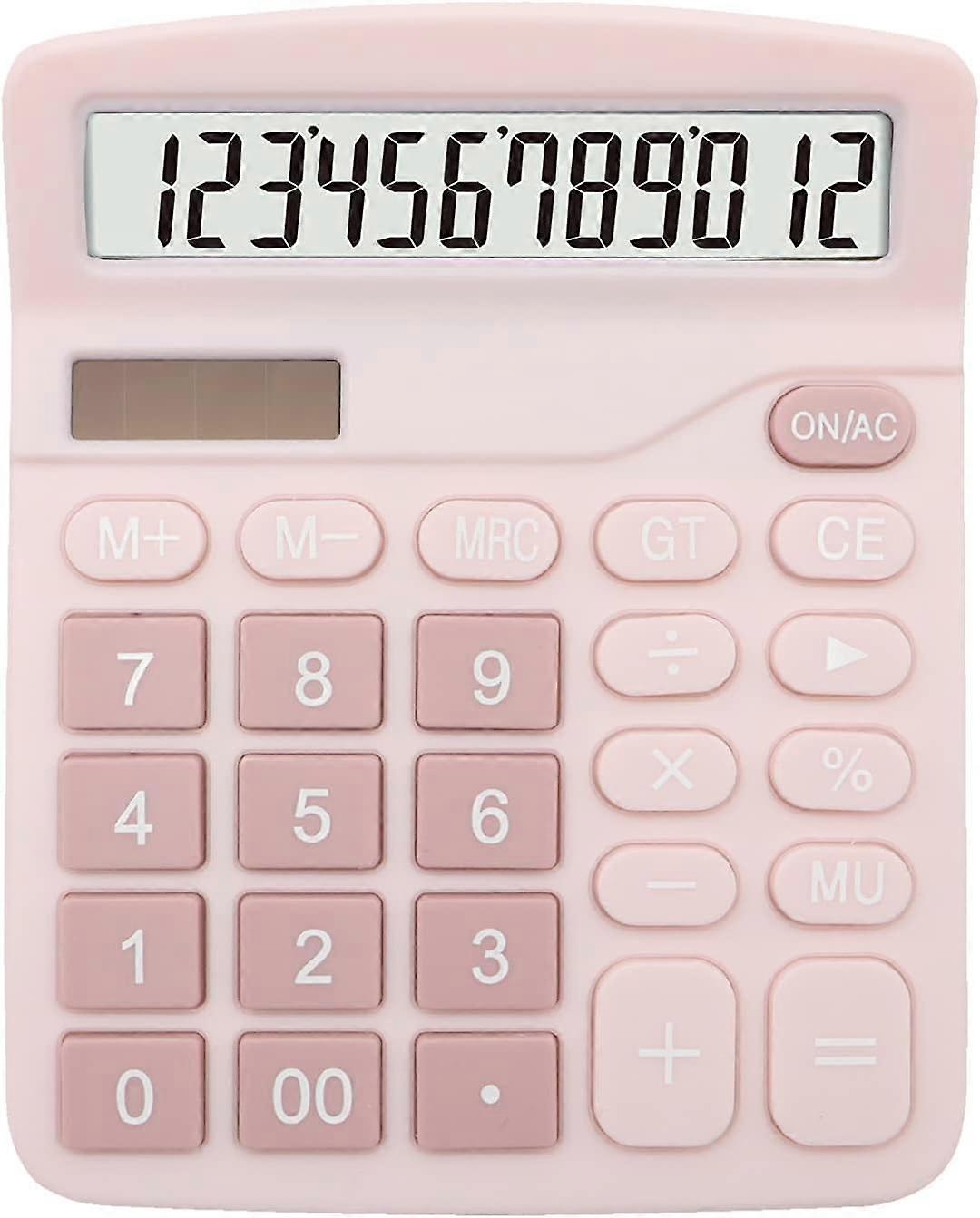 Pink calculator, simple office calculator, desktop calculator with display screen with sensitive buttons