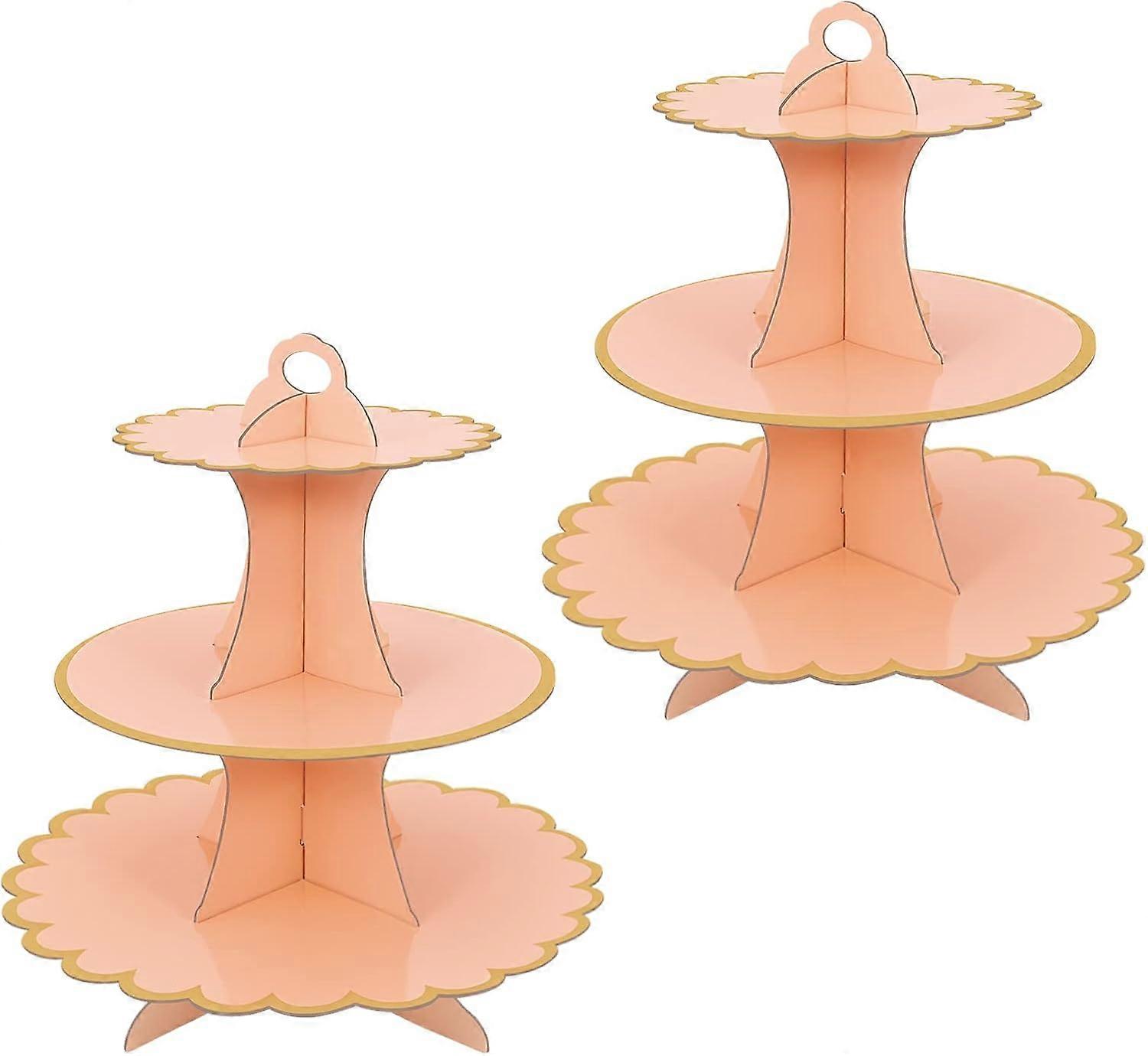 2パックピンクの段ボールケーキスタンド、カップケーキスタンド3段、段ボールデザートスタンド、ラウンドタワー、段ボールケーキスタンド