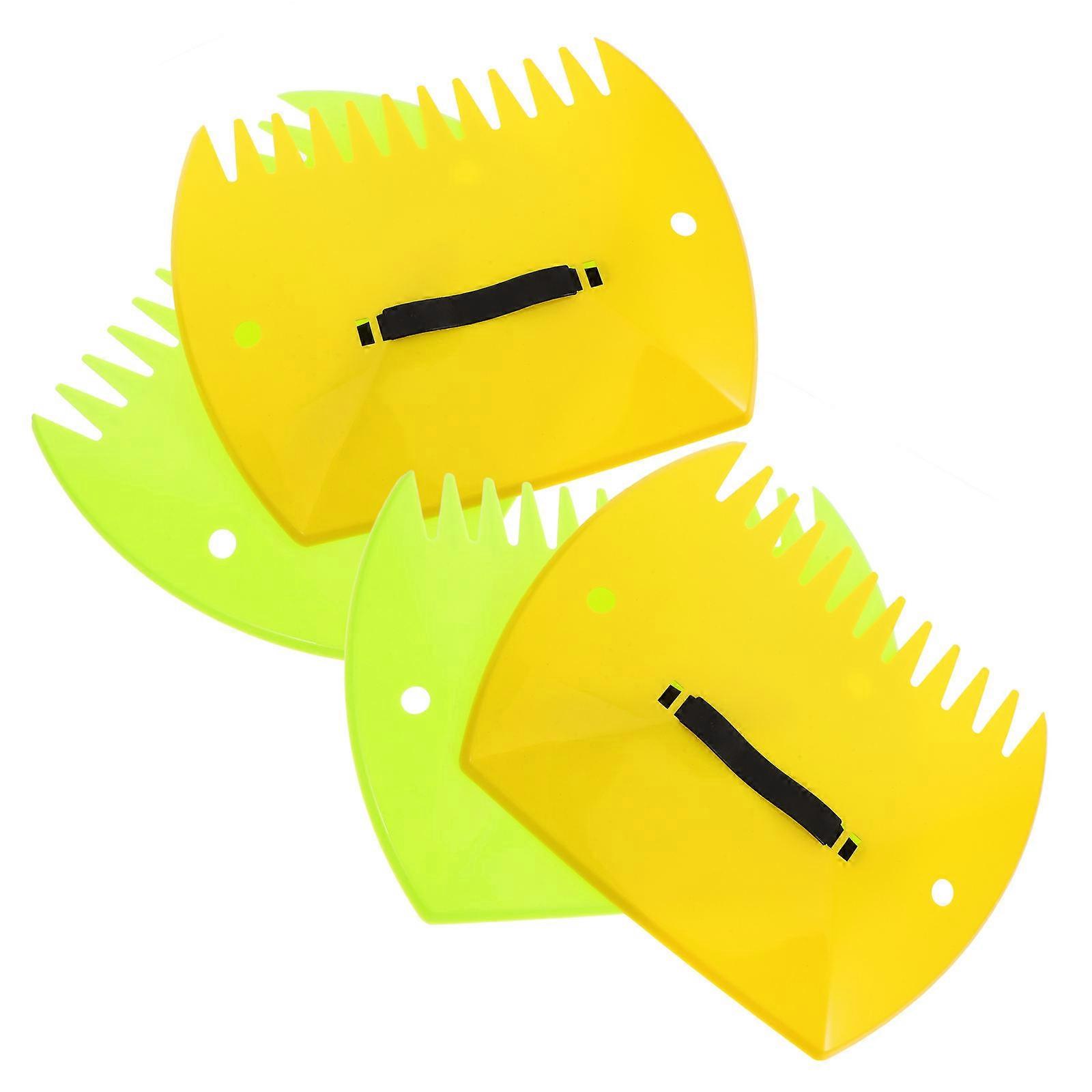 Garden Tool Leaf Grabber Efficient Loosening Versatile Design Yellow Hand Rake 14.1X11.3X0.8in 2Pairs