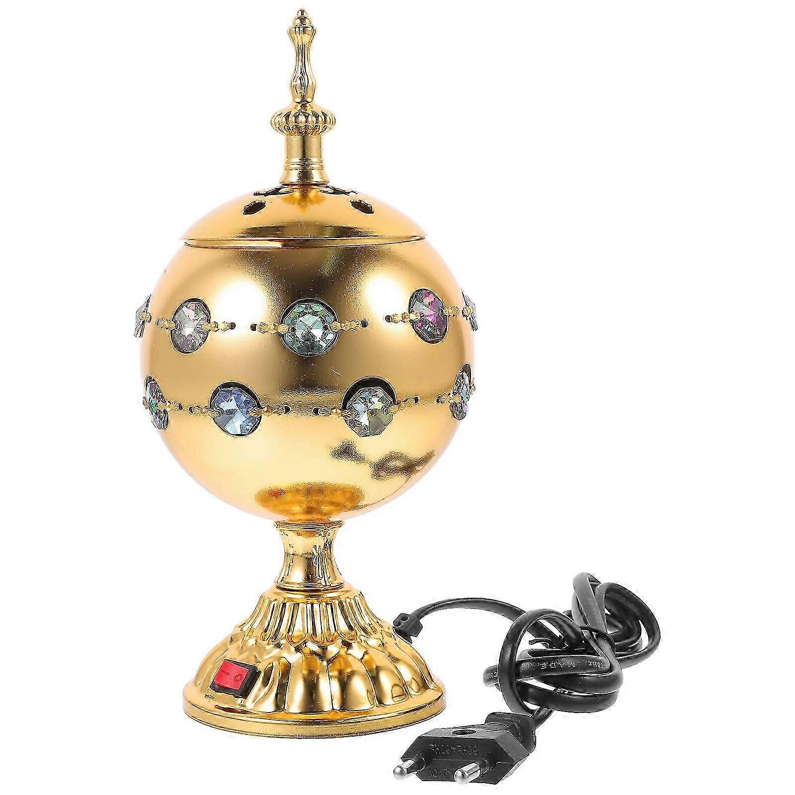 Arabian Gold Incense Burner - 13cm Metal Bakhoor Censer With Tapered Candlestick Holders For Home & Office Decor