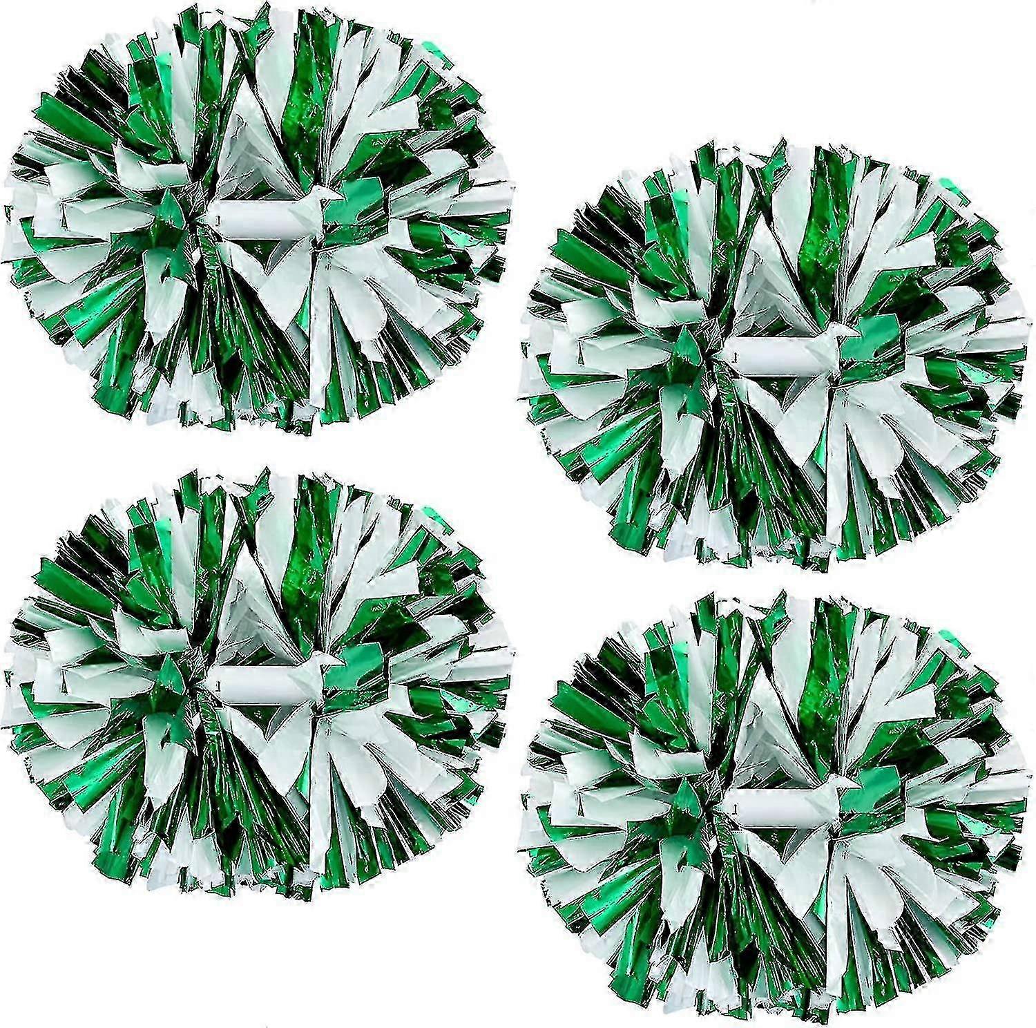 女性用チアリーディングポンポン4個、グリーンホワイトチアリーダーポンポン2ペア