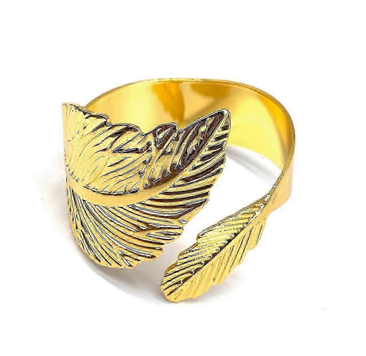 Elegant Table Decor: Golden Leaf Napkin Rings, Reusable Alloy Material For Sophisticated Dinnerware Accent On Festive Table Setting