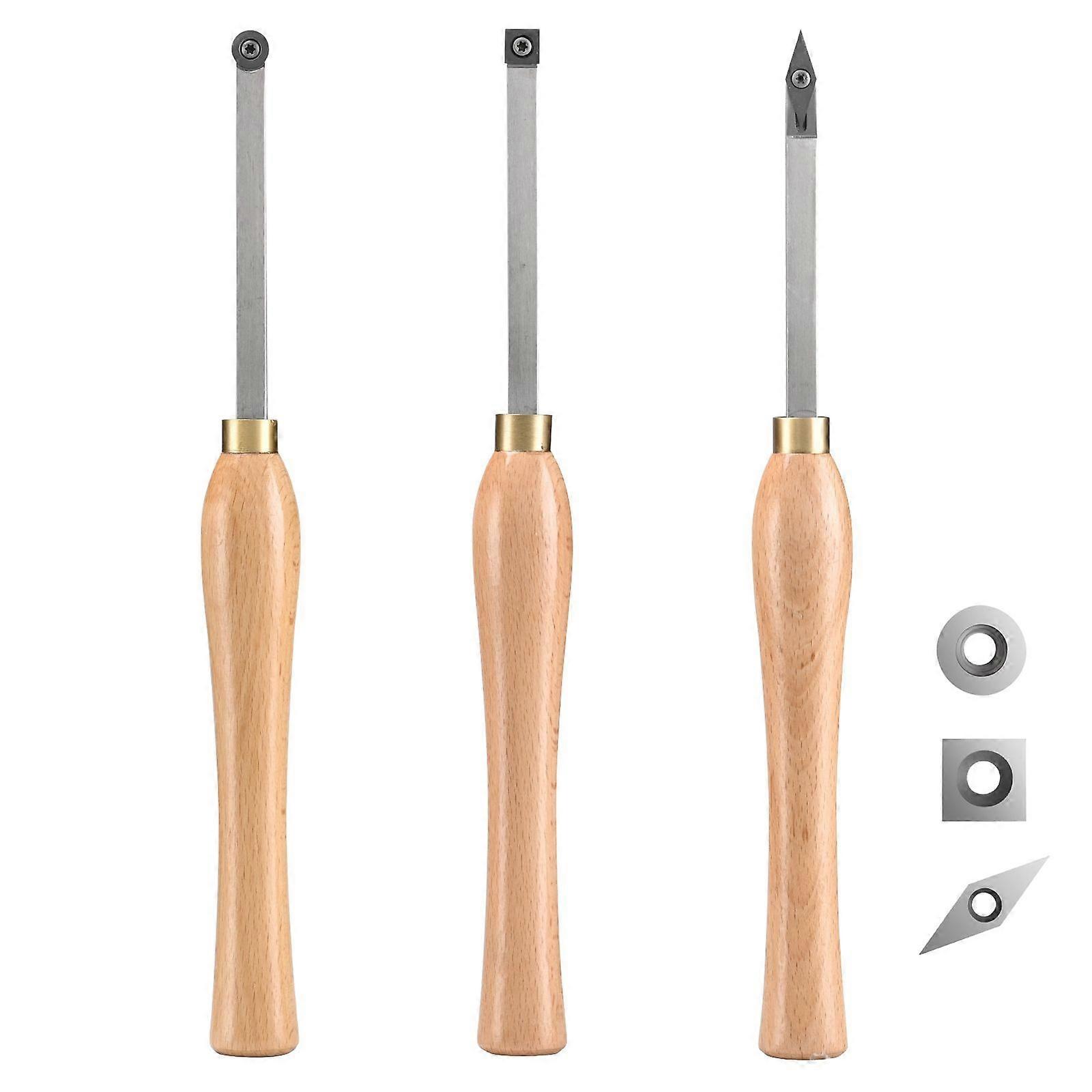 Wood Lathe Chisel Set, 3 PCS, Includes Square, Round, Diamond Carbide Blades, For Turning Pens or Small