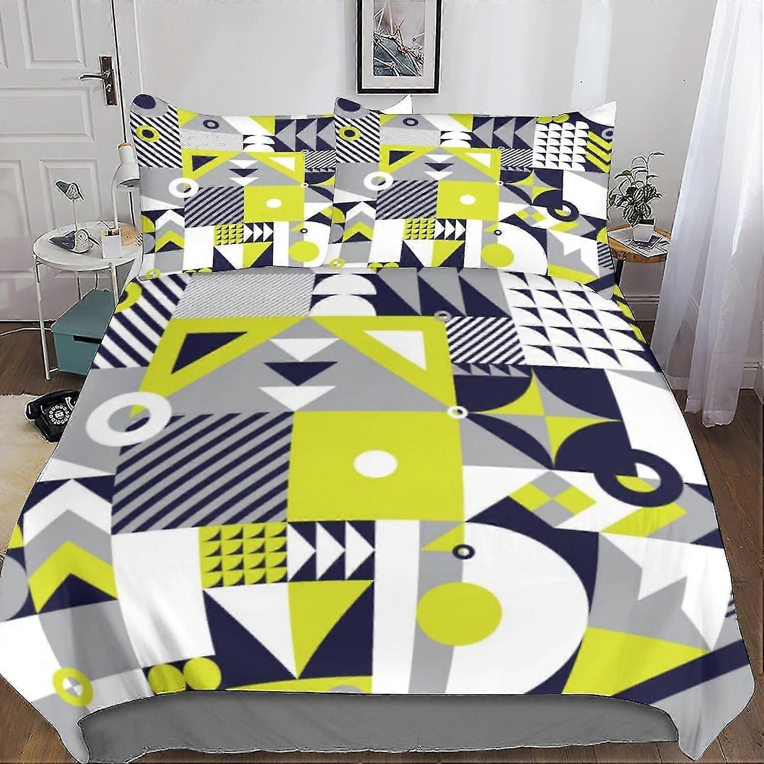 3 Piece Geometric Patterns Comforter Set with Zip Closure for Girls, Super Soft Microfibre Bedding Set