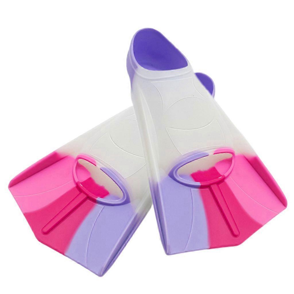 M-size pink-purple swimming fins, super soft/flexible, high elasticity silicone, children's training