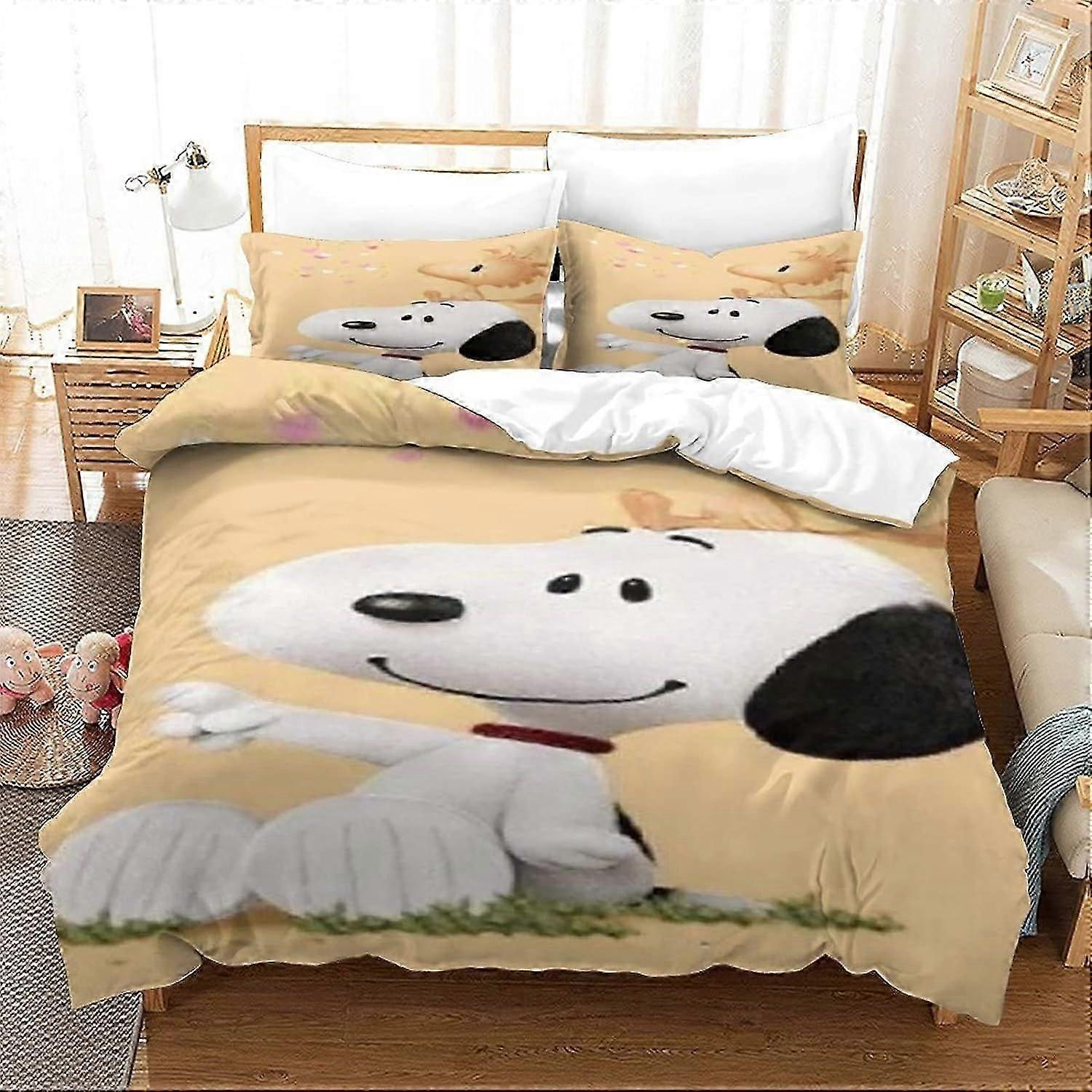 Snoopy Bedding Set, Duvet Cover and Pillowcases, Soft Microfiber with Zipper Closure, Animated Characters Pattern D for Kids and Adults 135*200 CM