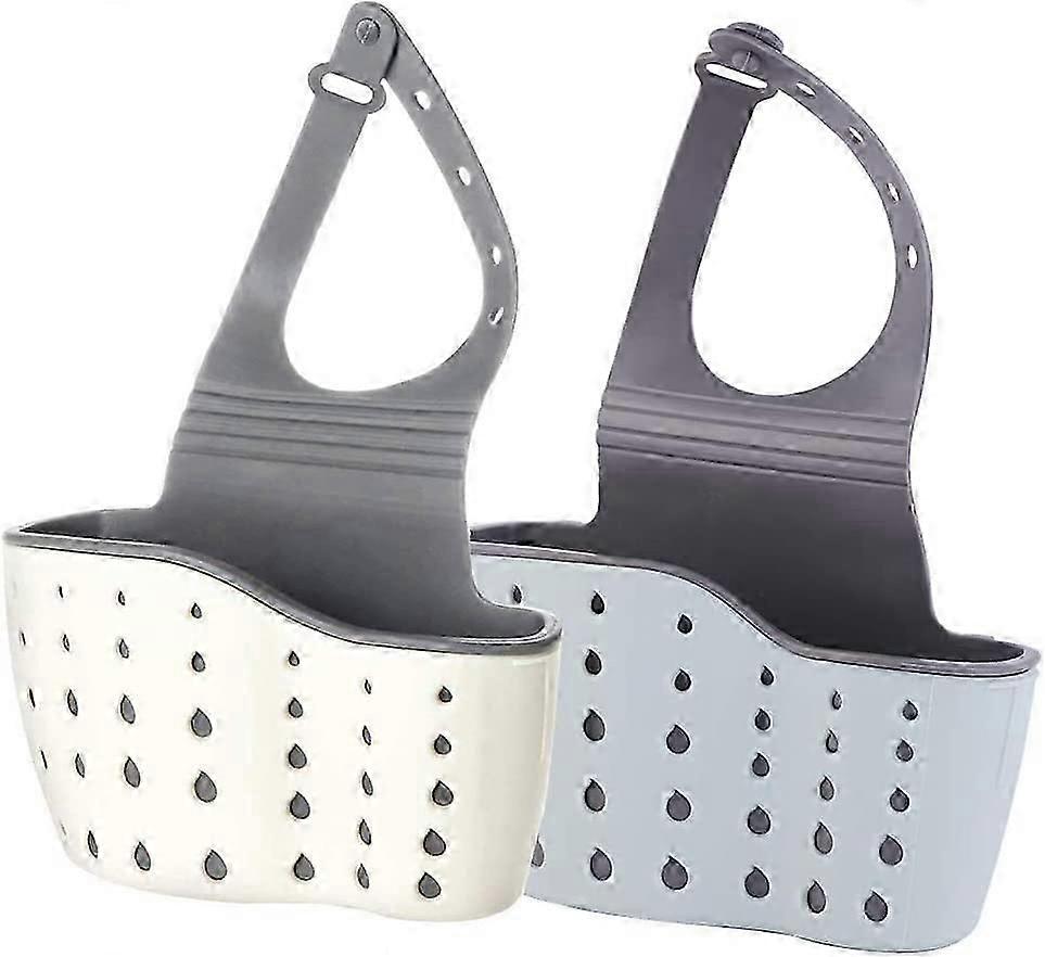 Adjustable Kitchen Sink Caddy - Silicone Sponge and Soap Holder with Hanging Strap