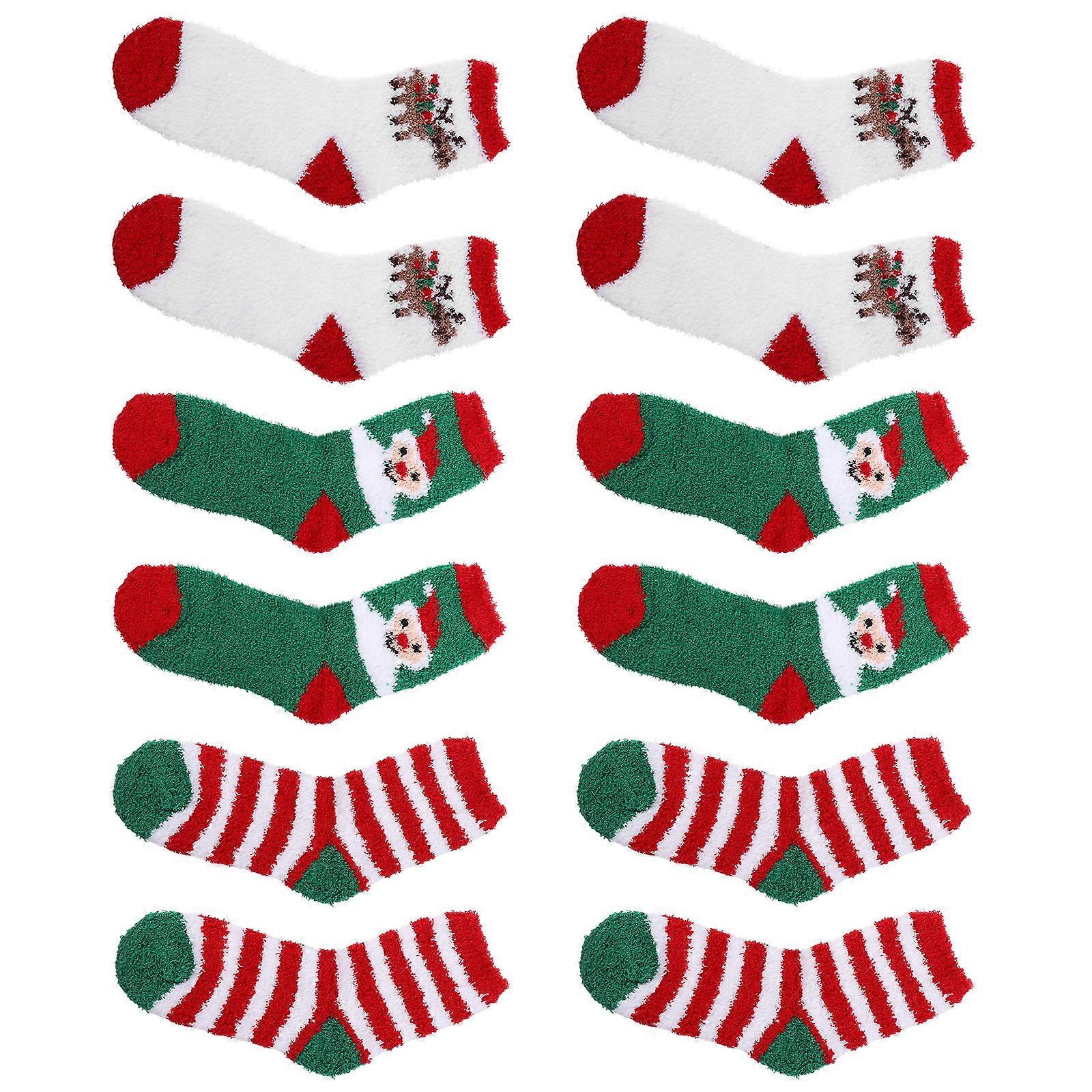 Christmas Adults Socks Warm Coral Fleece Socks for Winter 6Pairs