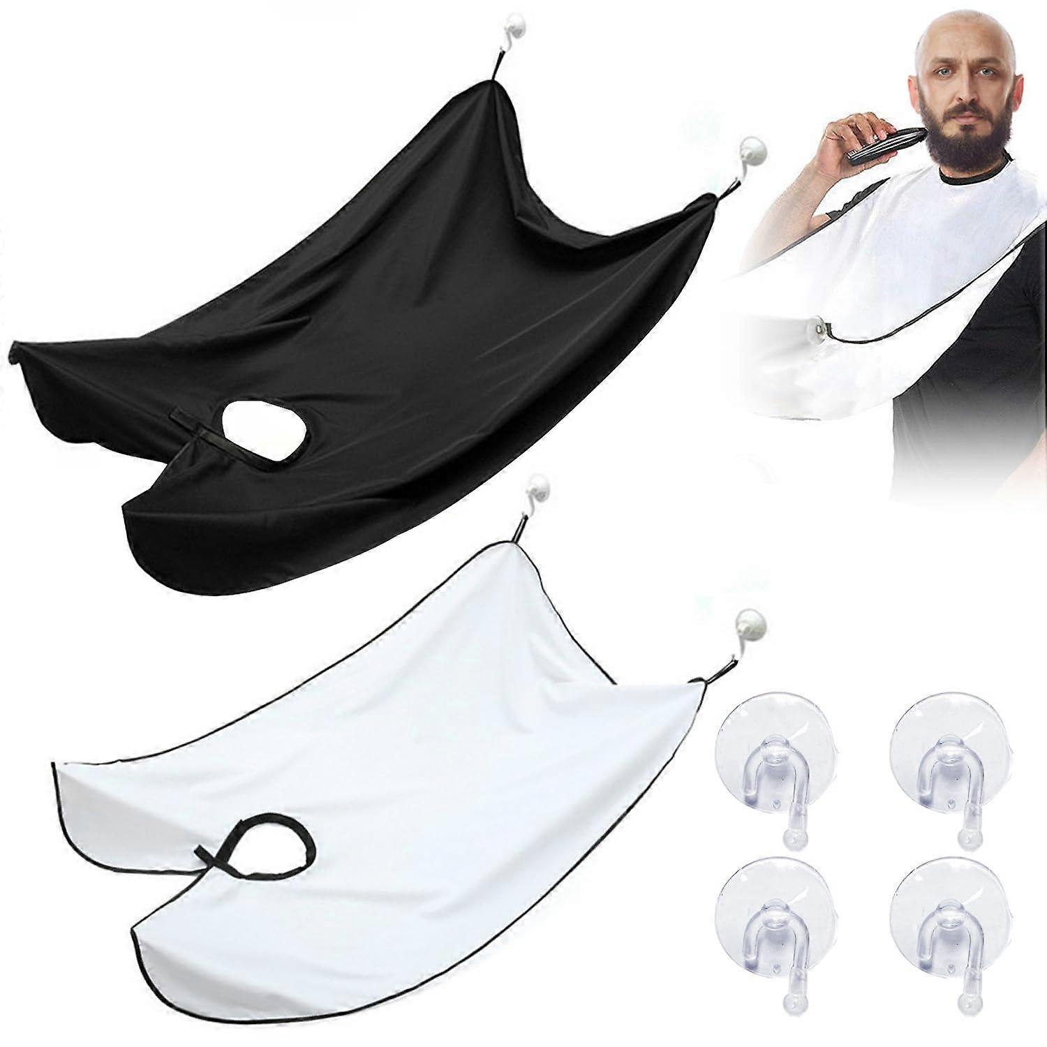 2 Pieces Shaving Towel Set with 4 Suction Cups, Waterproof Shaving Cape and Beard Apron for Salon Use in Black and White