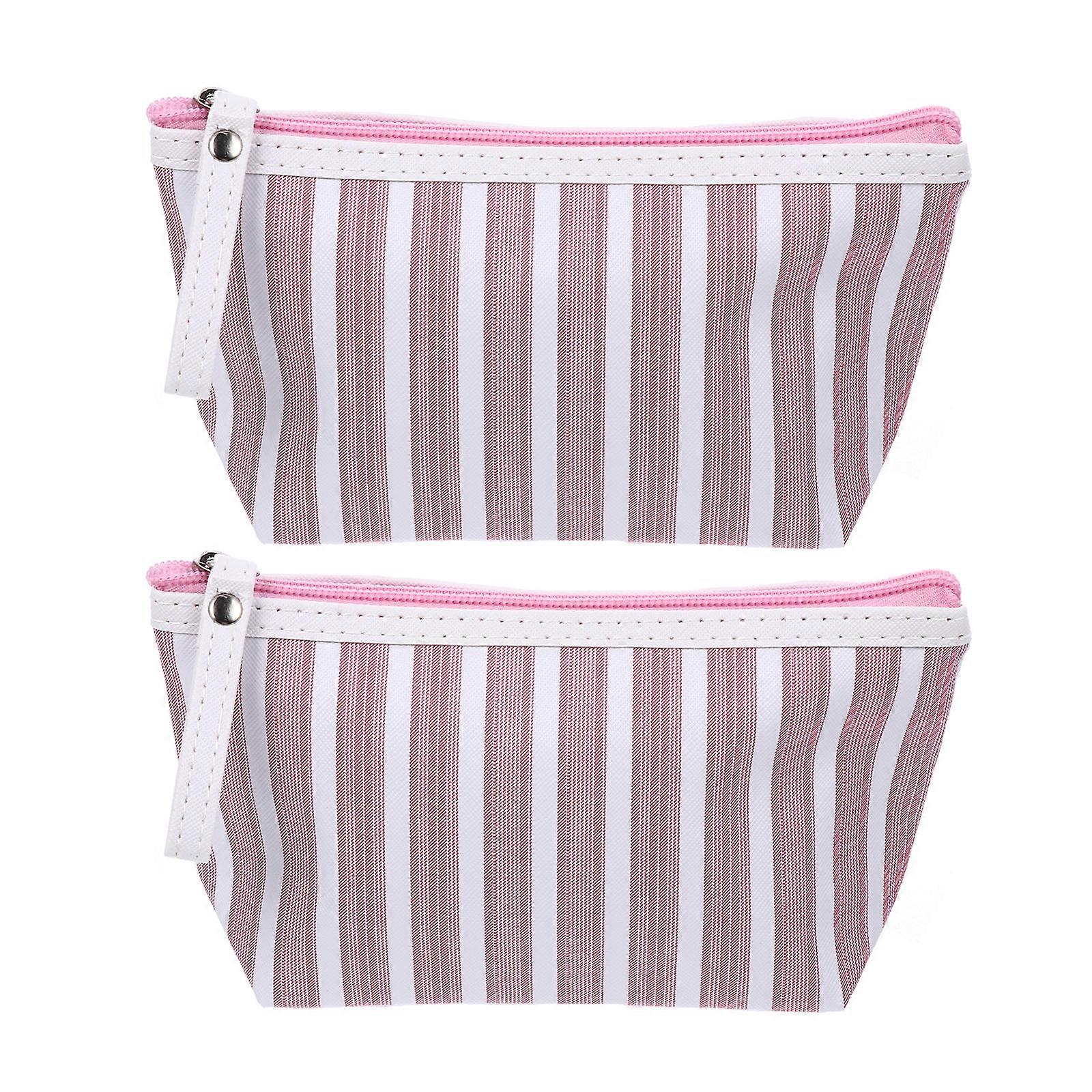 Makeup Bag Portable Storage Bag for Storage 2Pcs with Stripe Pattern Pink