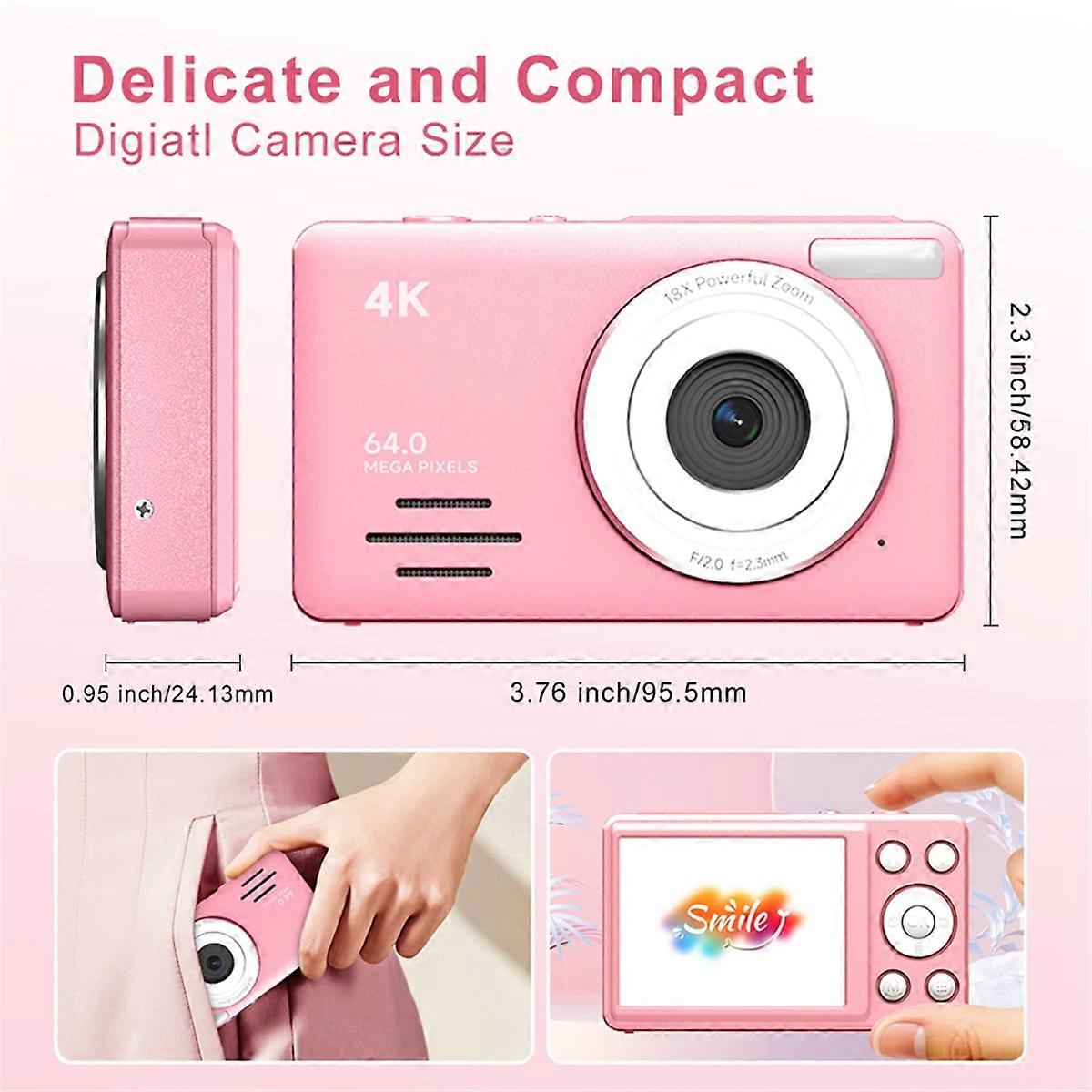 4K Digital Camera 2.88 Inch HD Display 18x Video Recorder Camera LED Fill Light 800mAh Battery Vlogging Camera Black