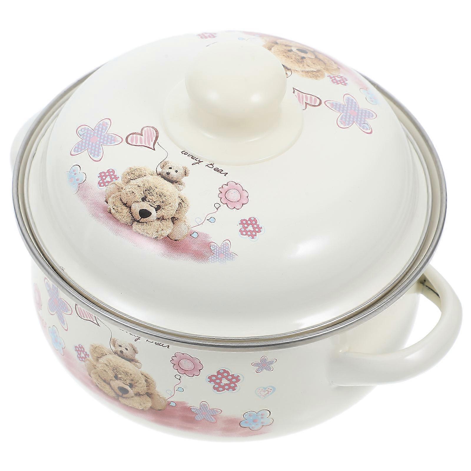 Vintage Enamel Cooking Pot with Double Handles for Soup, Noodles, Ramen, and Pasta – Random Design Household Kitchenware
