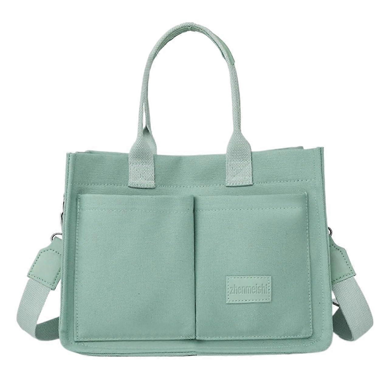 Canvas Tote Bag Large Capacity Women's Shopping Bag with Multiple Outer Pockets Ladies Handbag Shoulder Bag for Outdoor Use (Green)