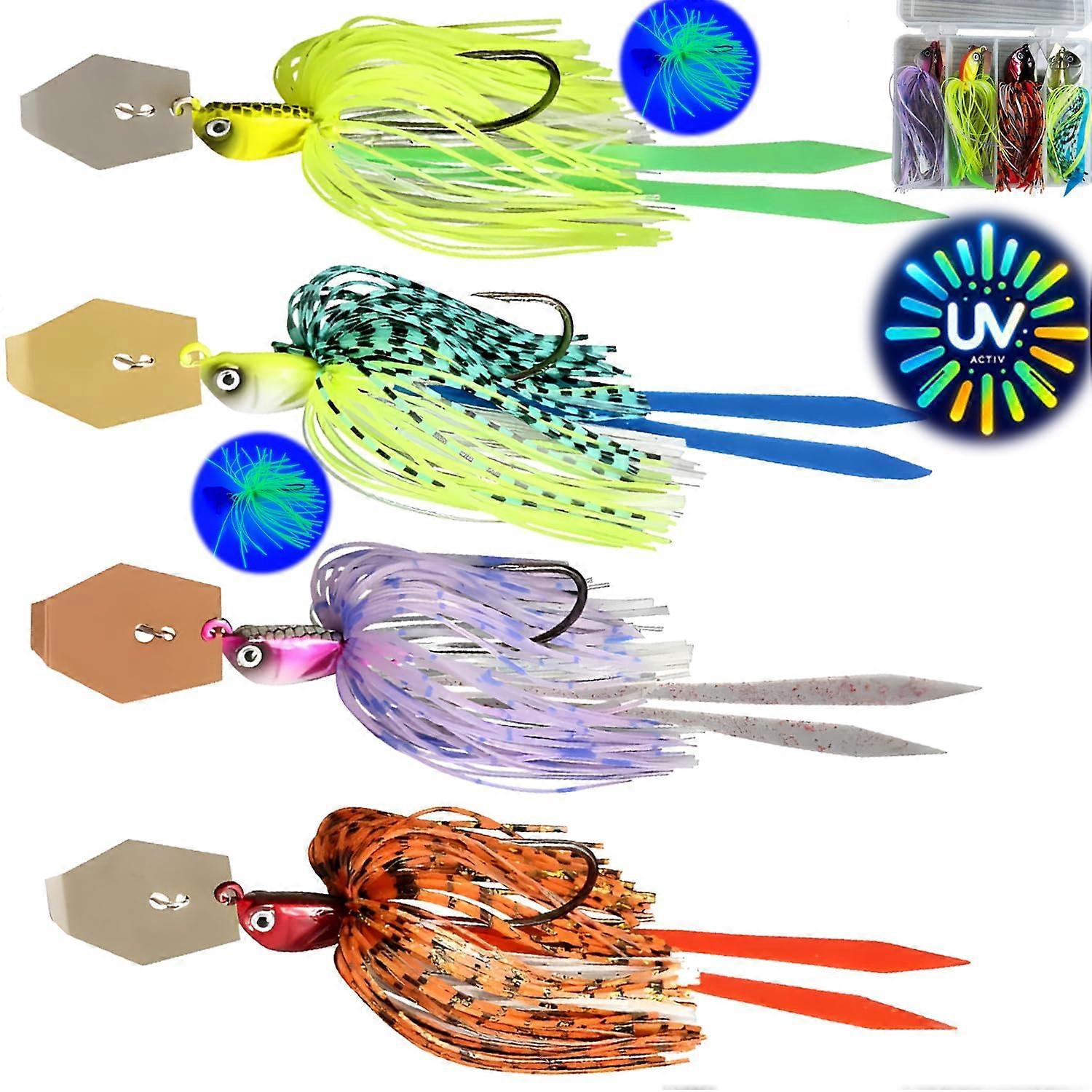 2024 - 4 Pack Hecht Köder 7g 10g 14g (2X UV-Aktiv) Spinner Bait für Angeln