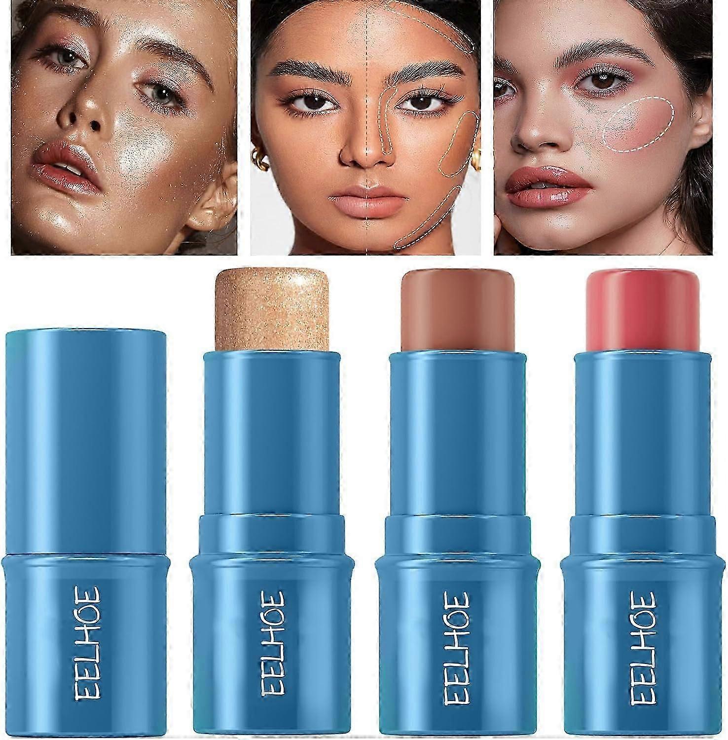 Contour Stick, 3 Stück Creme, Rouge, Stick, Highlighter-Stick und Bronzer-Stick, nicht fettend, wasserfest, mischbar, lang anhaltend und glatt