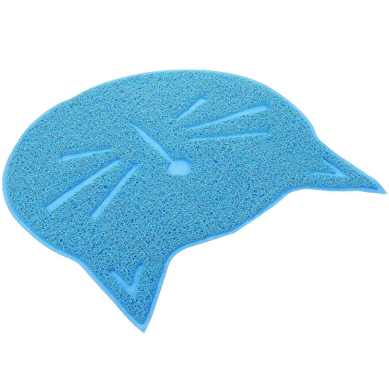 Blue PVC Cat Feeding Mat for Home Use Non Skid Waterproof Protects Floor Adorable Design 12 5x9 5 Inches
