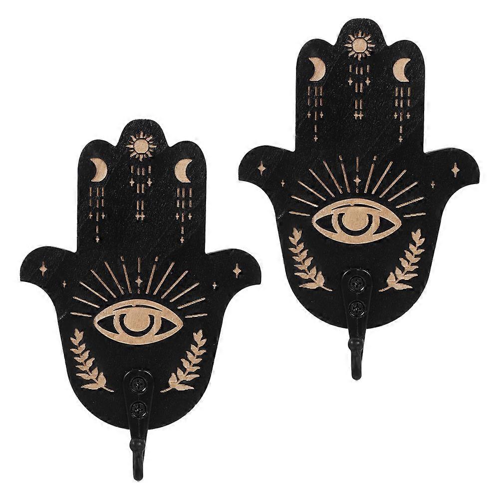 Wooden Key Holder Hamsa Shape Wall Hook Storage Solution for Home Decoration 2Pcs