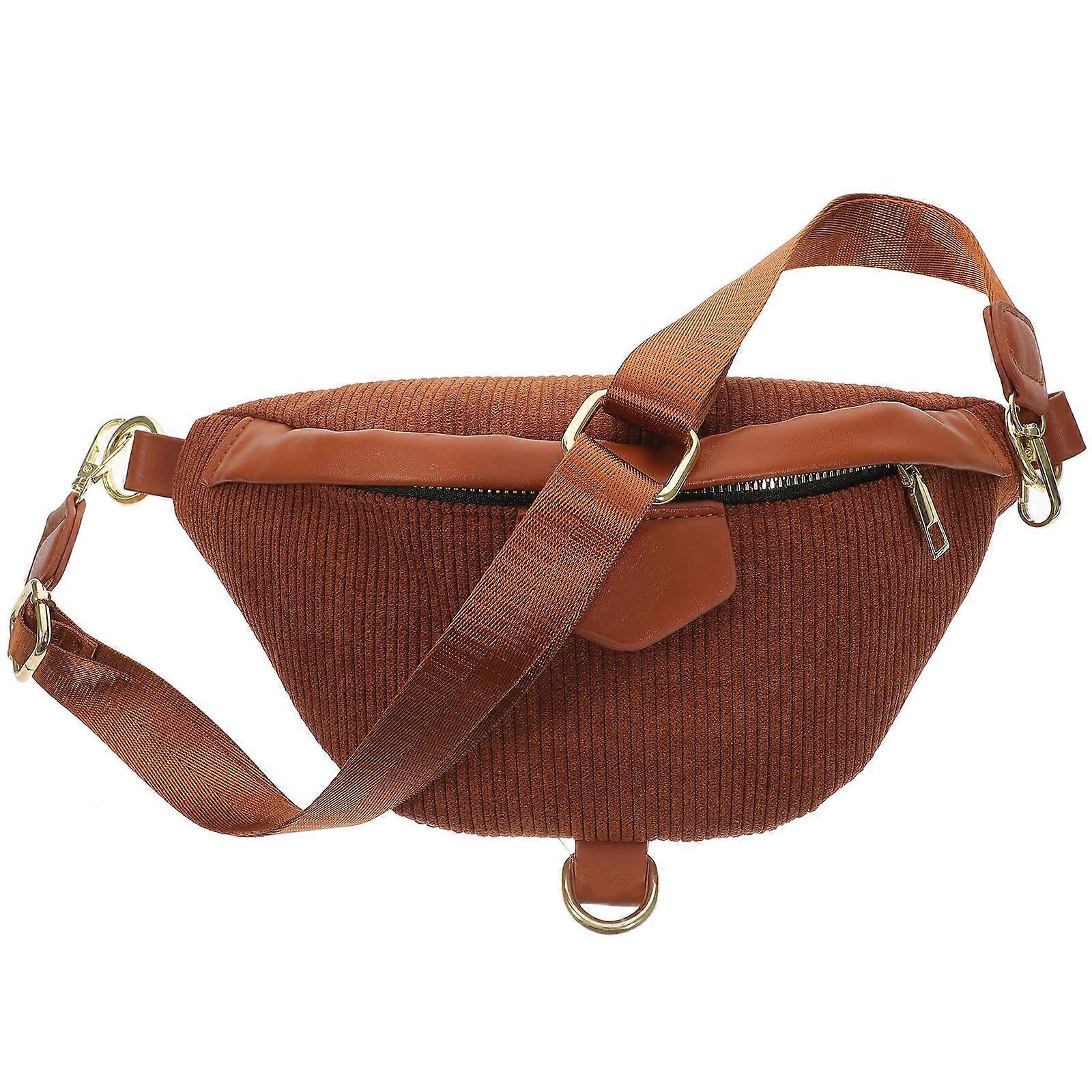 Brown Corduroy Adjustable Fanny Pack for Storage with Durable Zipper and Smooth Finish 10.5 Inches