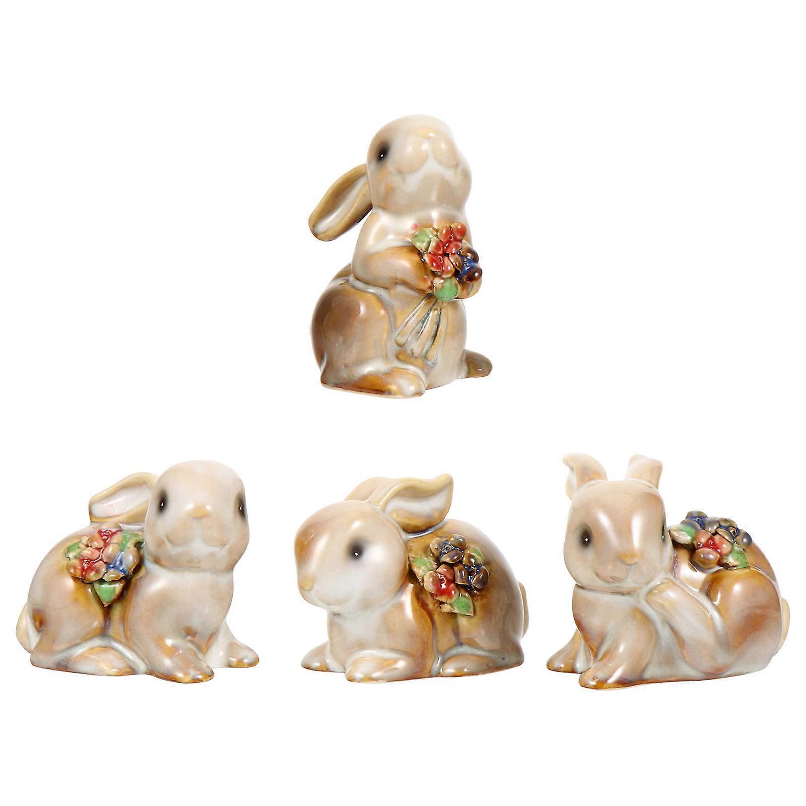 Ceramic Bunny Figurines Easter Party Desktop Decorations 6.5x6x4cm 4Set