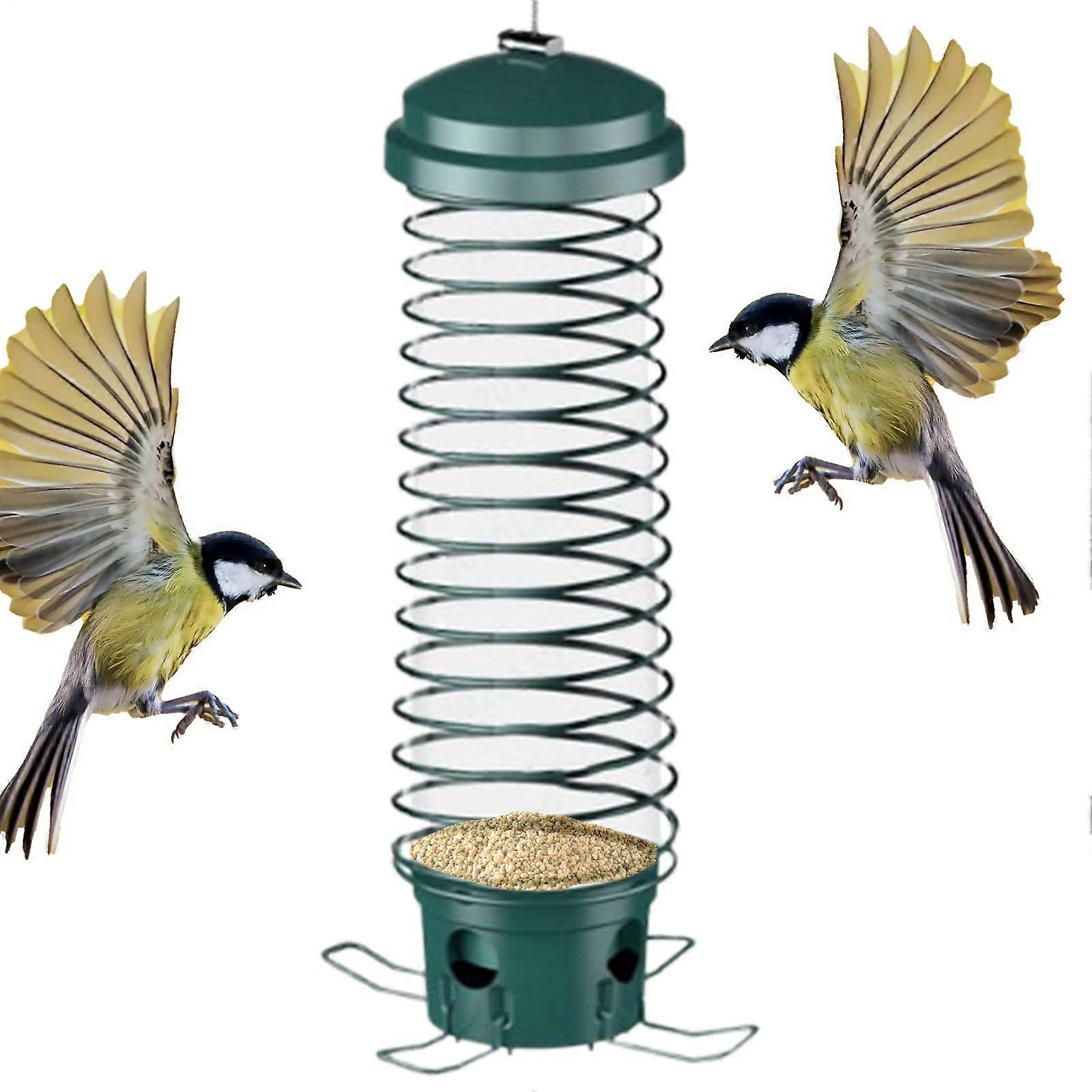 Hanging bird feeder with large capacity, weatherproof for outdoor use.