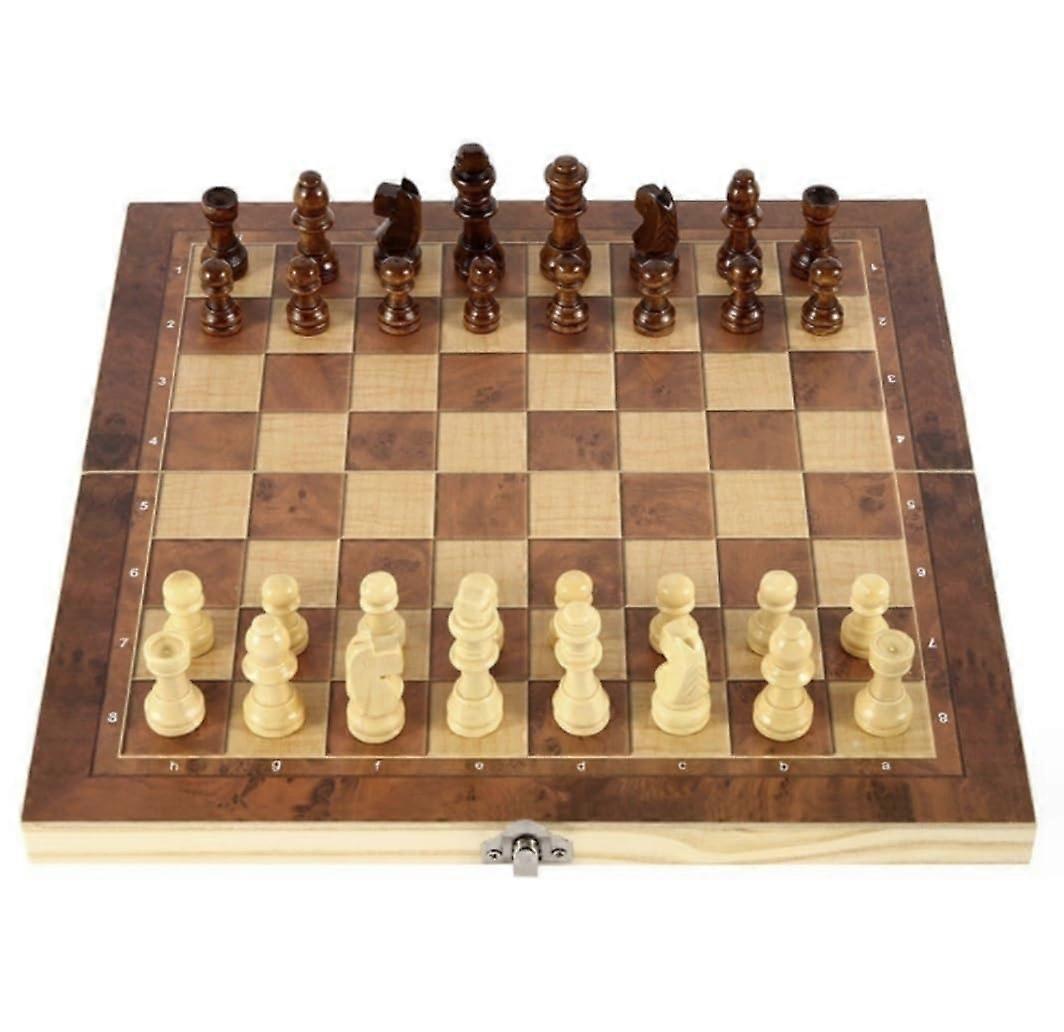 Traditional Chess Set, Foldable Wooden Chess Board with Internal Storage, Travel Chess Game, 29x29cm Chessboard