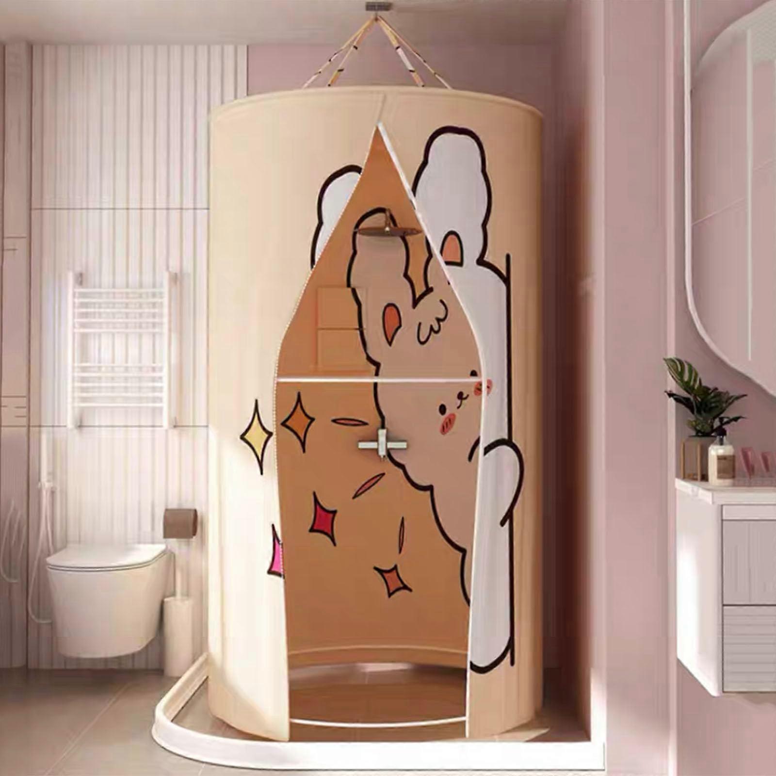 Portable ColdProof Warm Shower Curtain, Round Zippered Polyester Bathroom Enclosure (80x200cm)