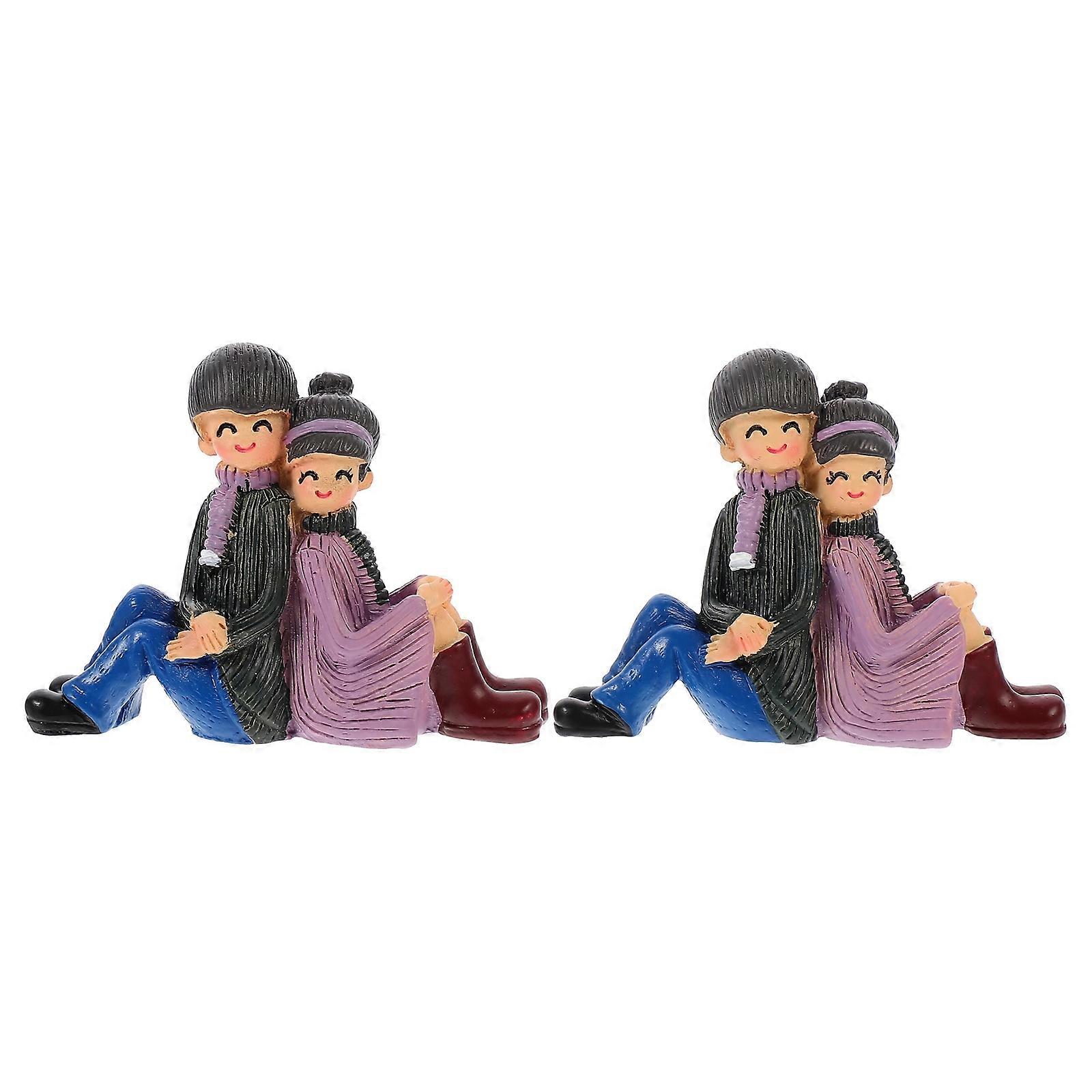 2pcs Miniature Couple Figurines Doll Ornaments for Cake DIY Decor Moss Micro Landscape Desktop Party Decoration Accessories Random Color