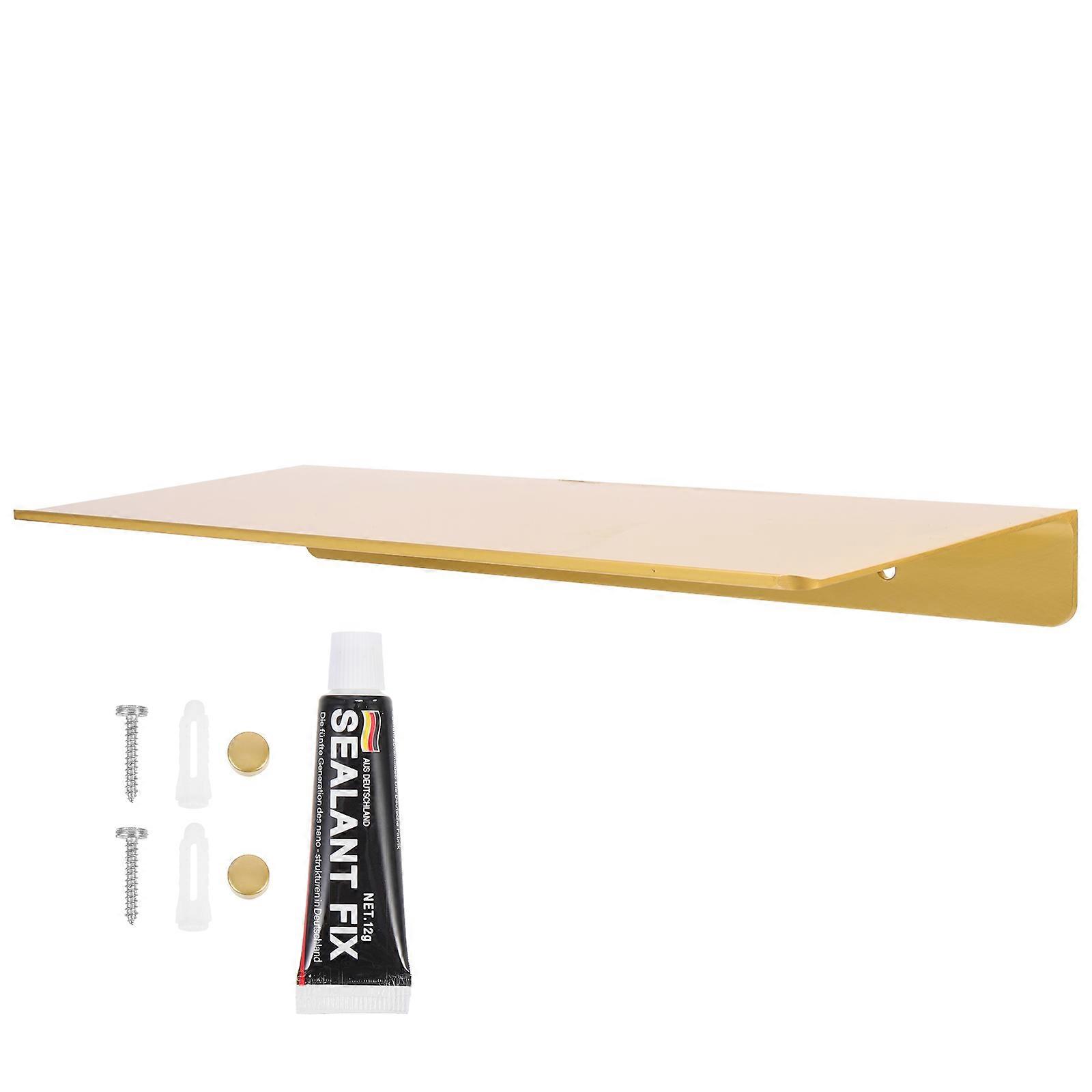 Golden Floating Wall Shelf for Home Use Decorative and Storage Solution Mountable with Adhesive or Screws 7.87 Inches