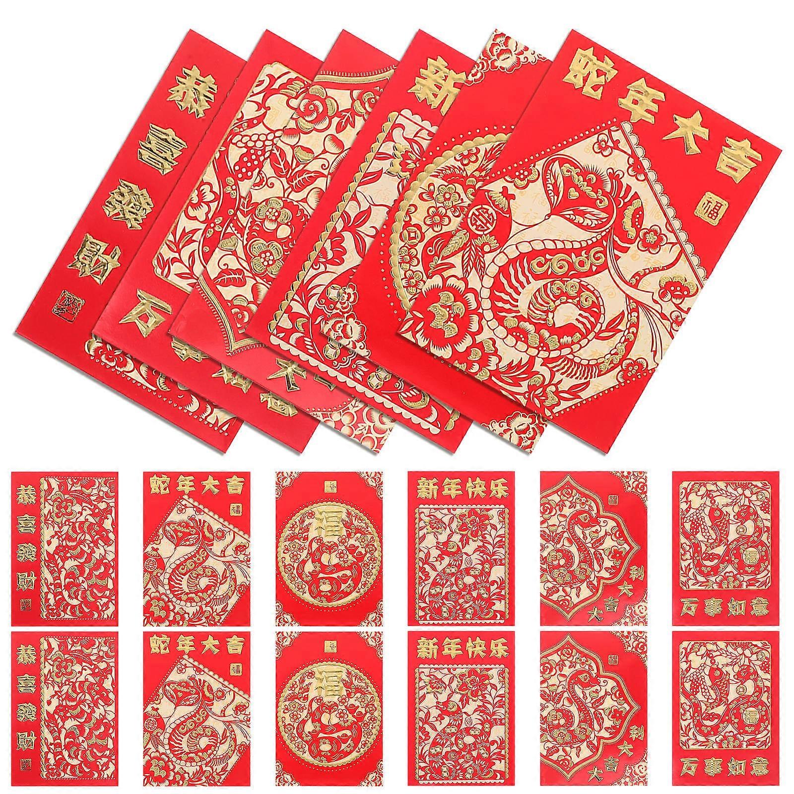 Chinese Style Red Envelopes with Cute Cartoon Snake Design for New Year Gifts Made of Sturdy Paper 36 Pieces