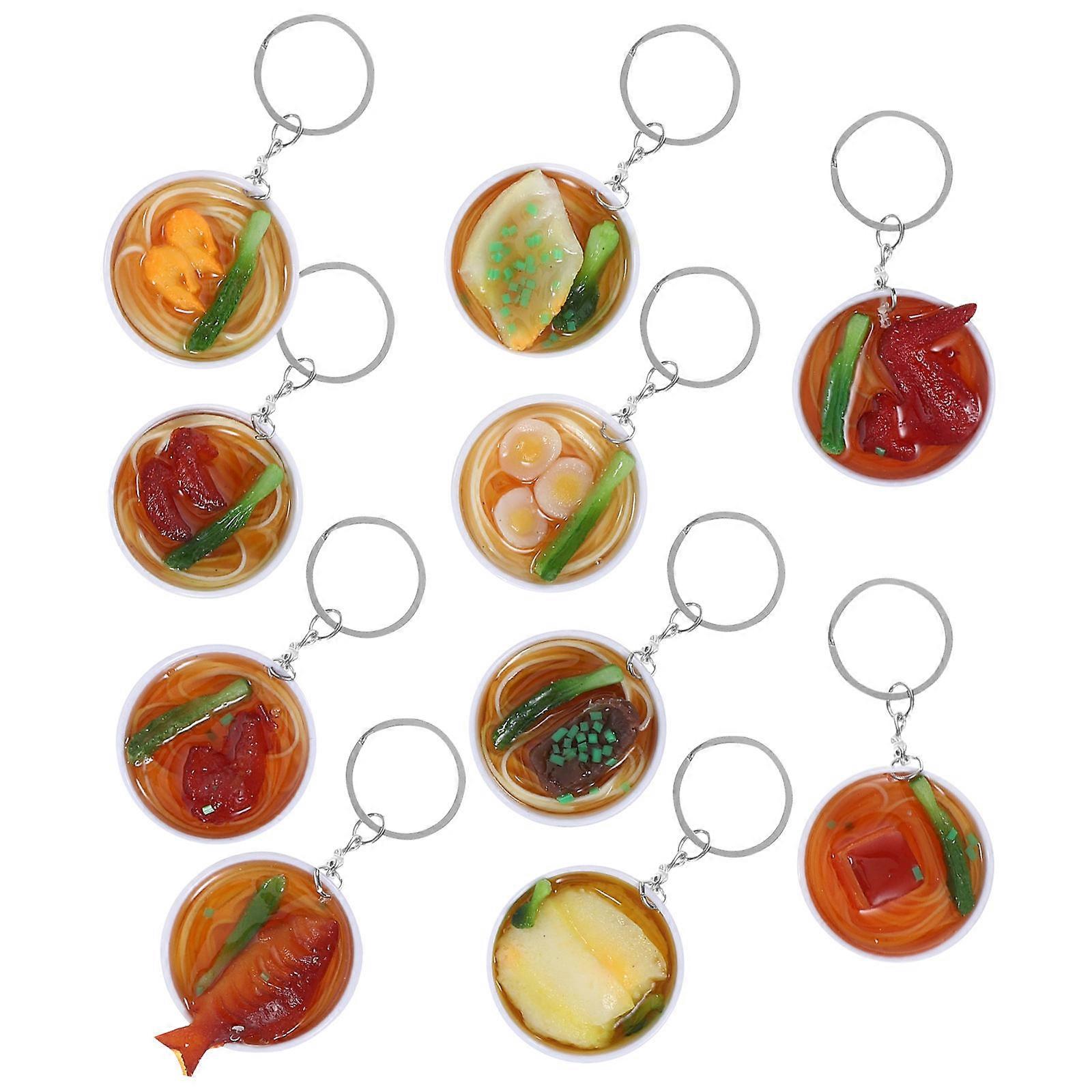 Resin Food Model Key Chain in Assorted Colors for Home with Realistic Blue and White Porcelain Bowl Noodles 10pcs